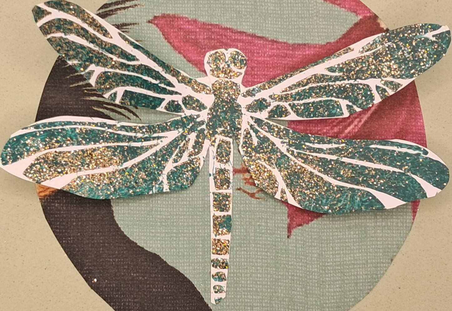 GREEN DRAGONFLY. HAND PAINTED ECO-FRIENDLY GREETINGS CARD.