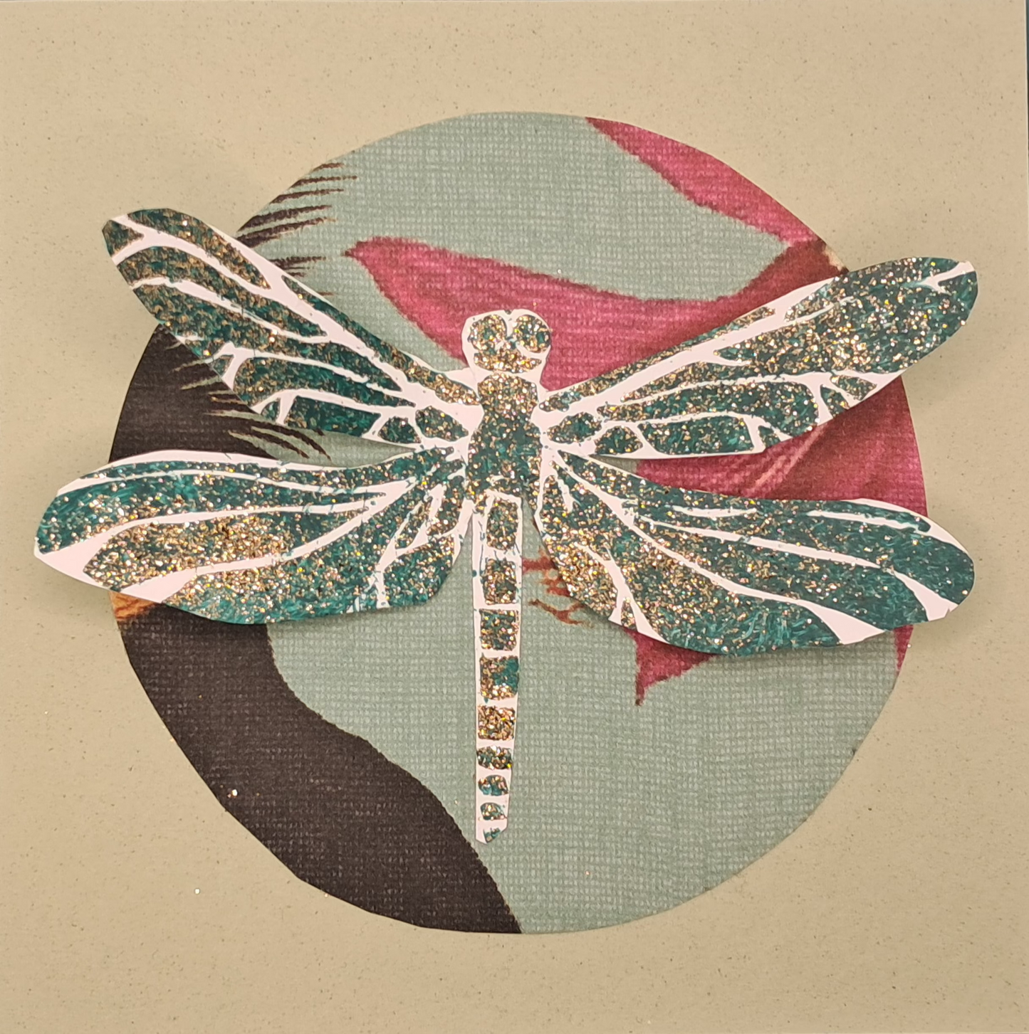 GREEN DRAGONFLY. HAND PAINTED ECO-FRIENDLY GREETINGS CARD.