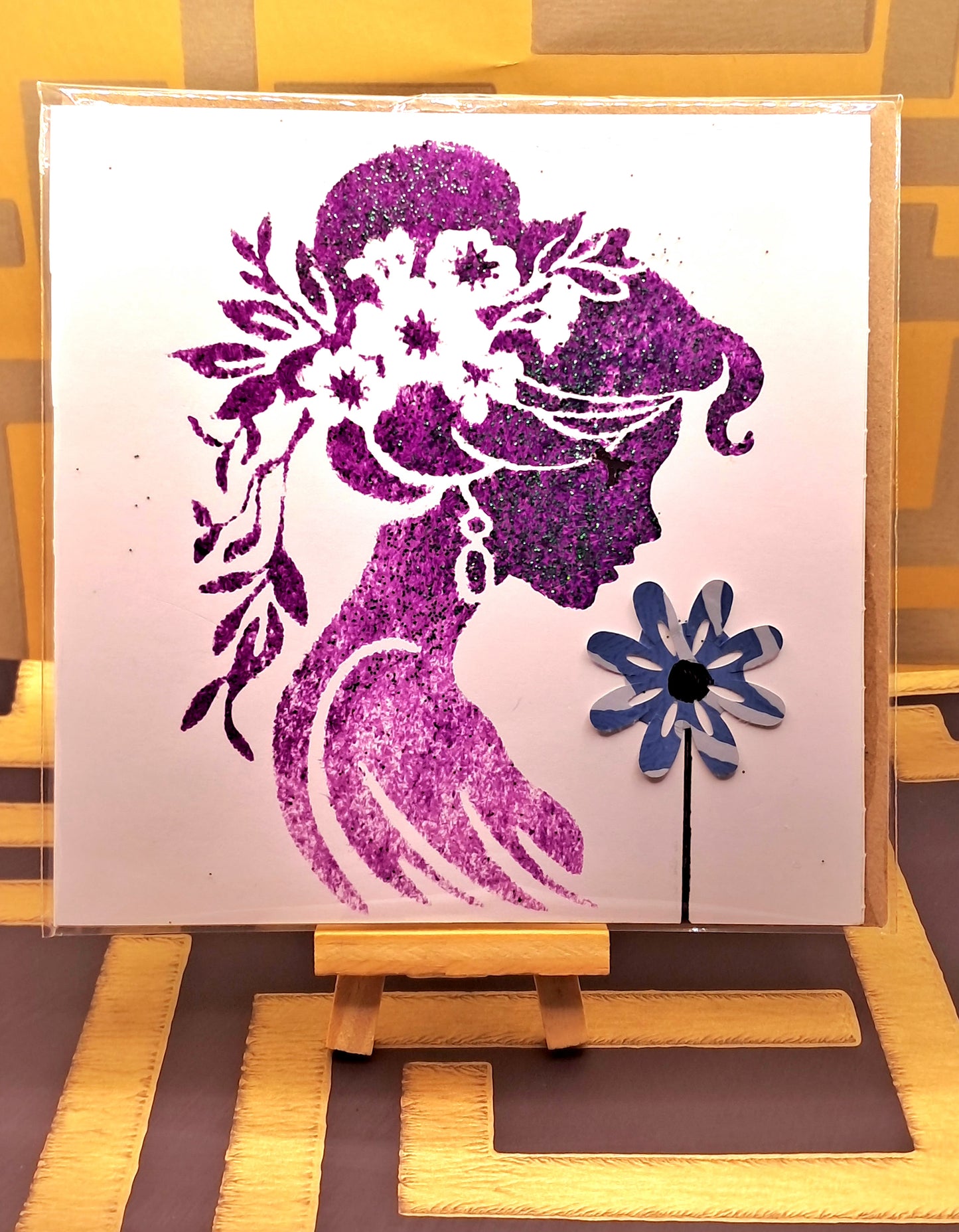 FLOWER GIRL. HAND-PAINTED ECO-FRIENDLY GREETINGS CARD.