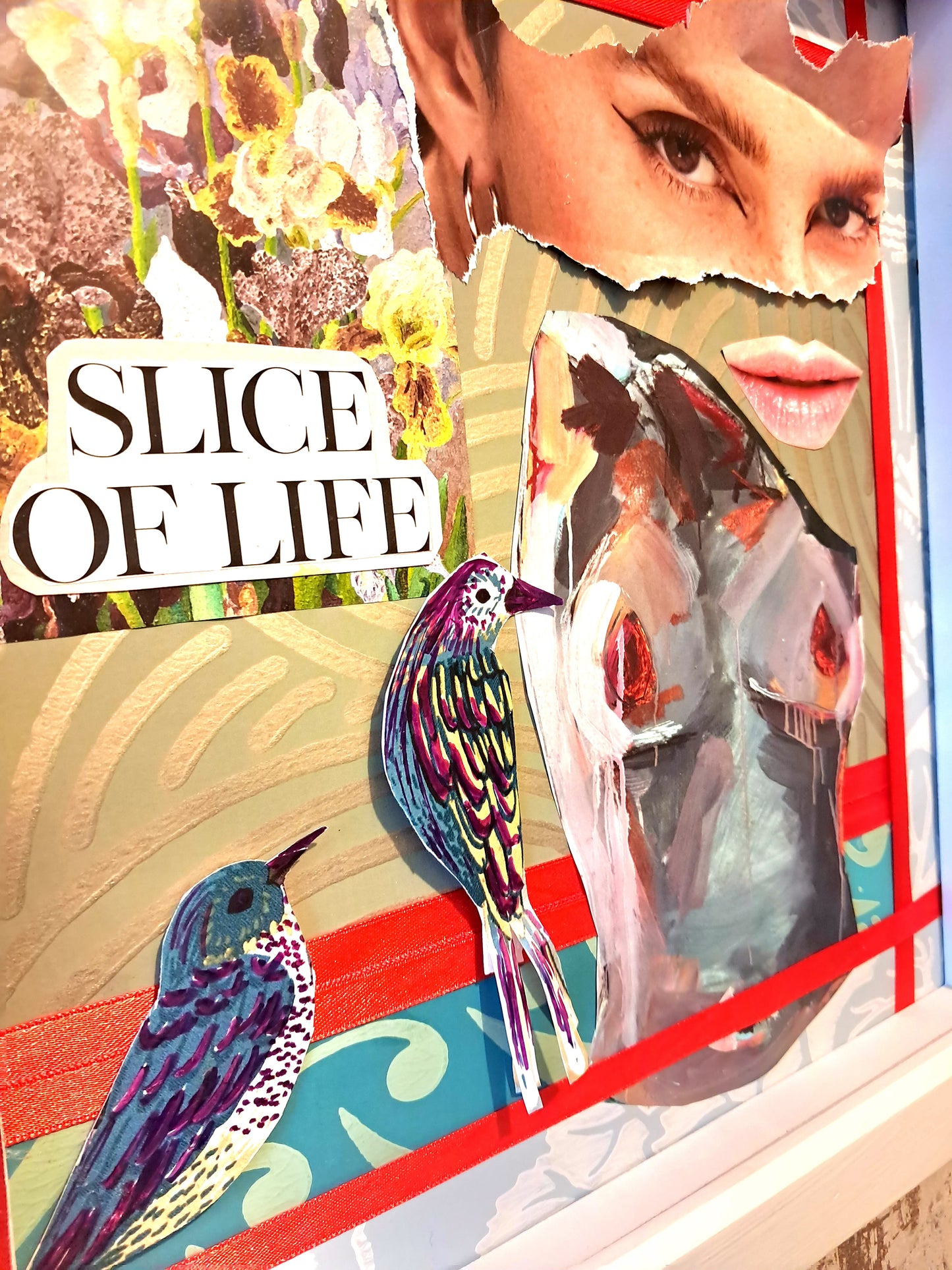 SLICE OF LIFE. ORIGINAL COLLAGE ART. FRAMED.