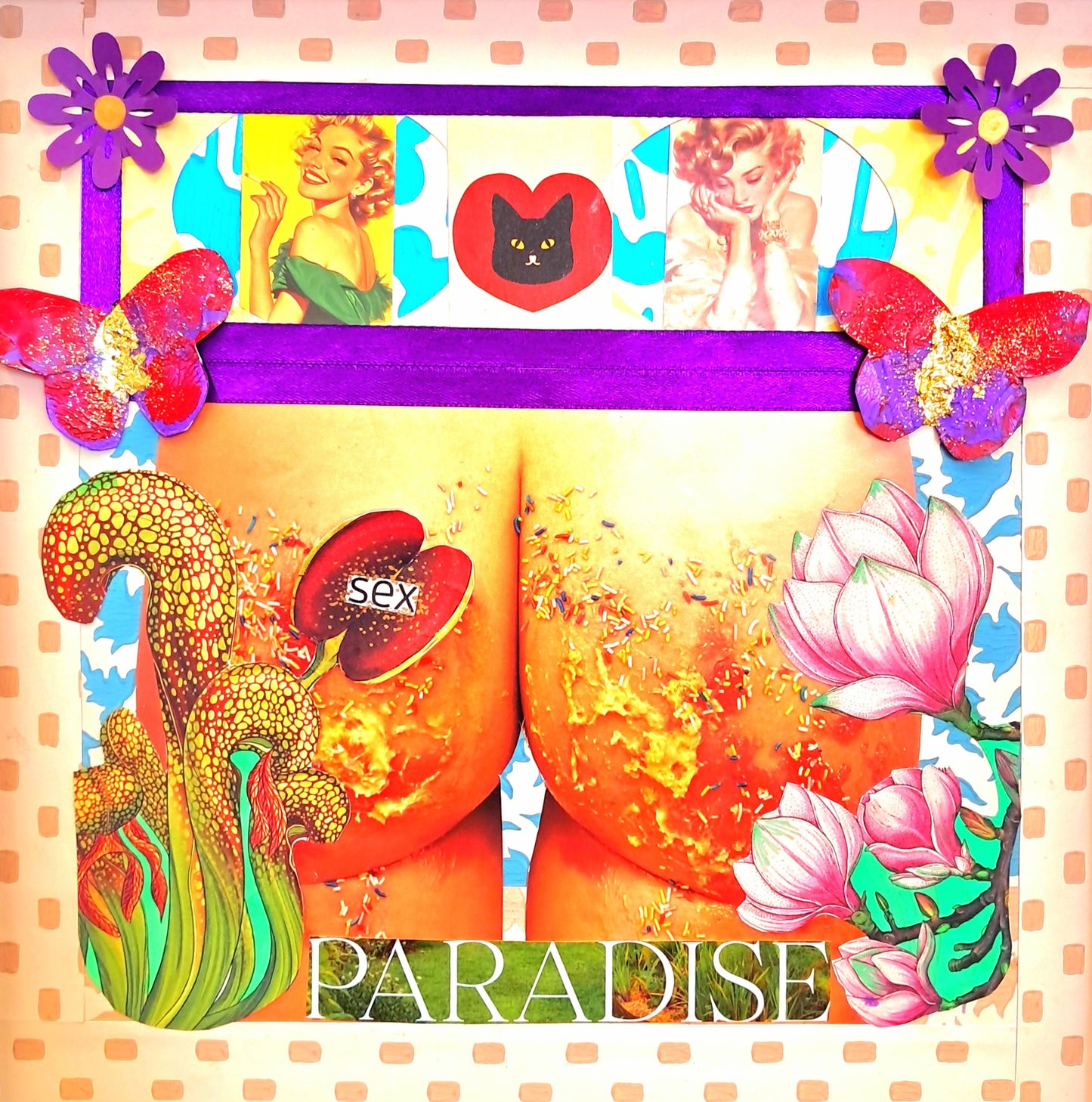SWEET PARADISE. ORIGINAL COLLAGE ART. FRAMED.