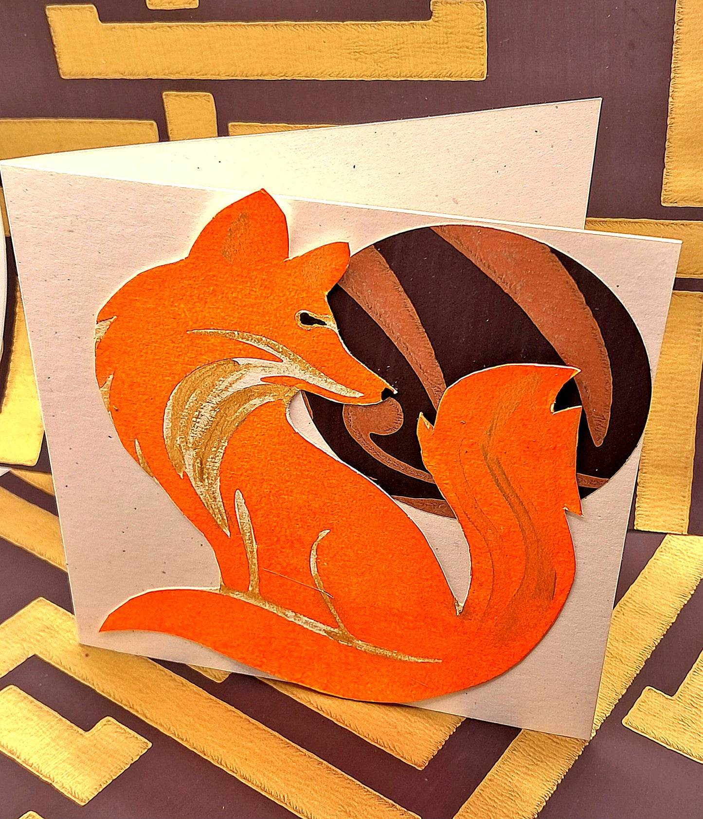 FULL MOON FOX. HAND PAINTED ECO-FRIENDLY GREETINGS CARD.