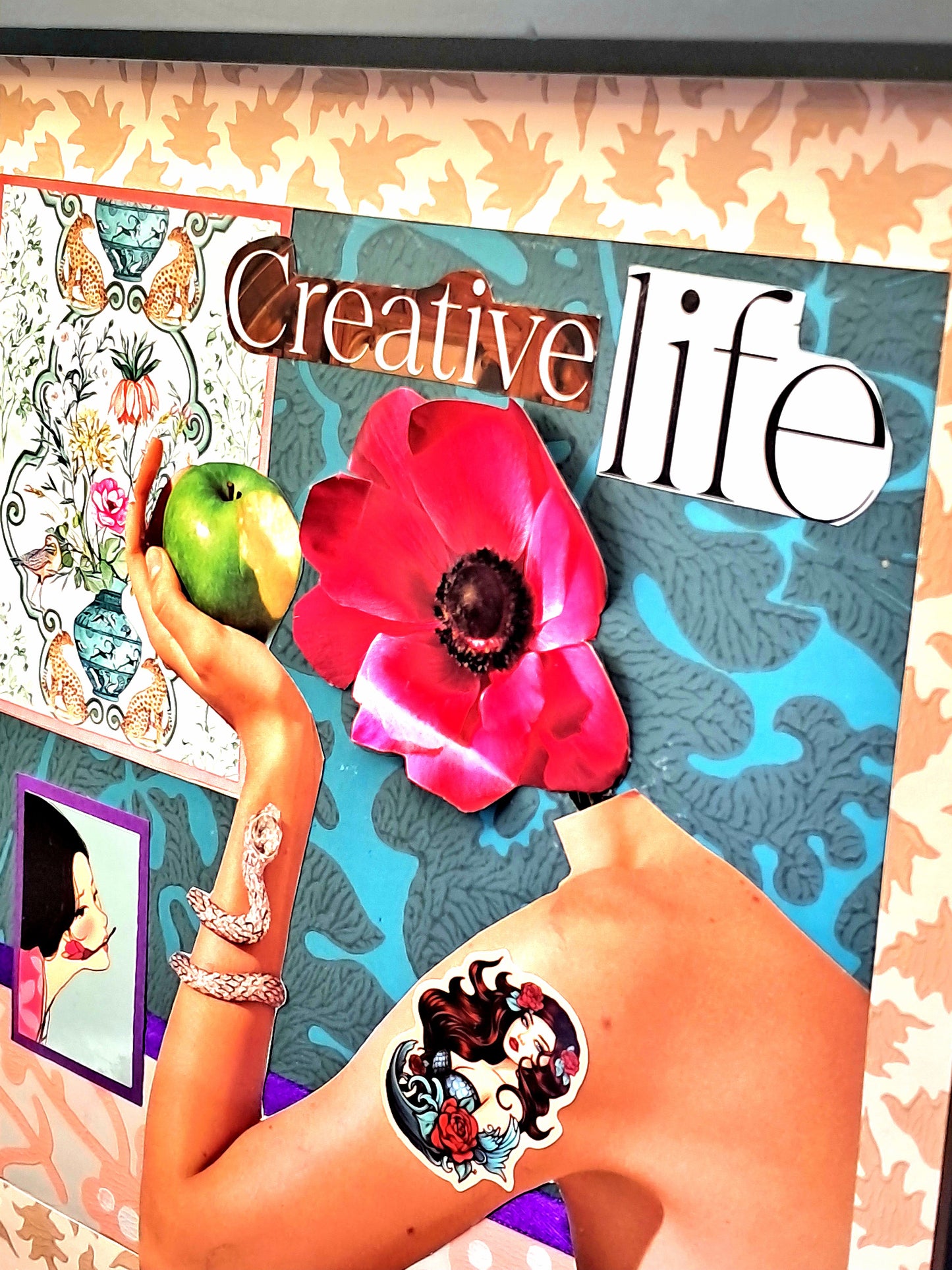 FLOWER POWER. ORIGINAL COLLAGE ART. FRAMED.