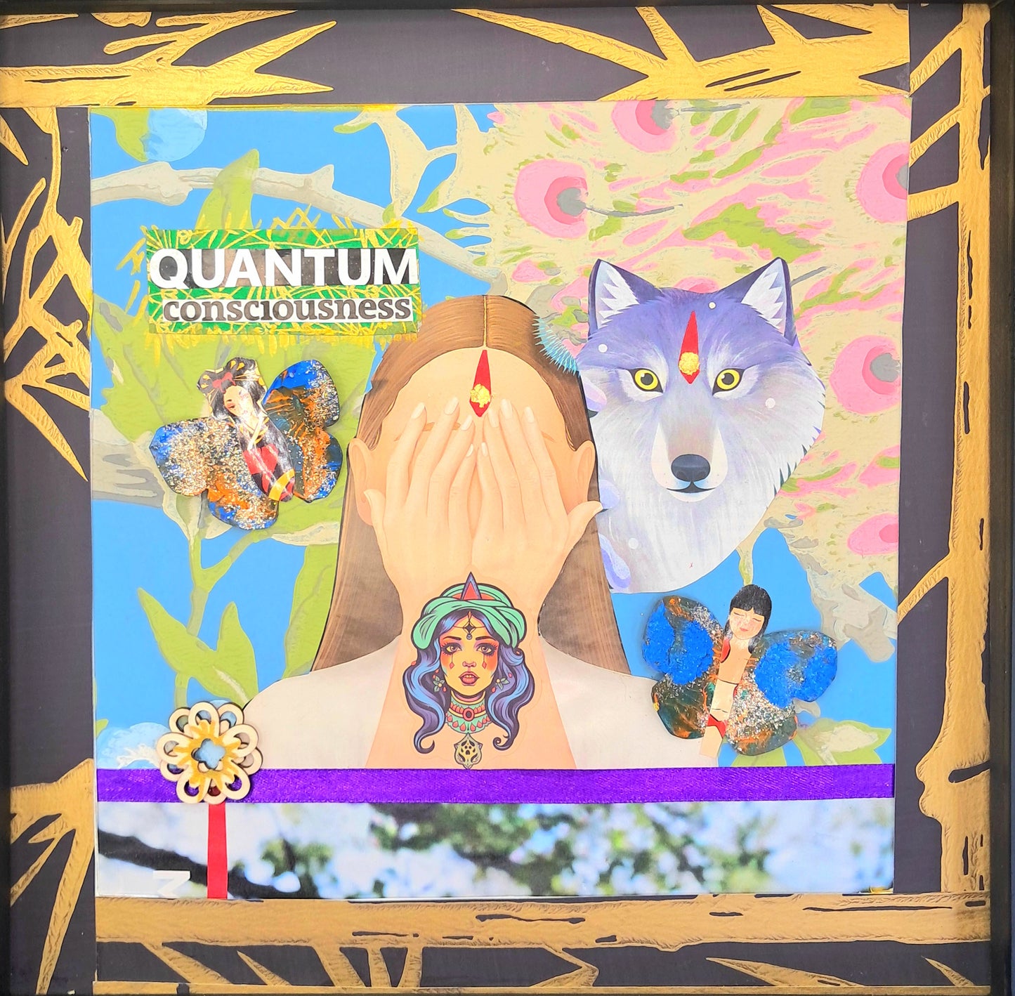 QUANTUM CONCIOUSNESS. ORIGINAL COLLAGE ART. FRAMED.