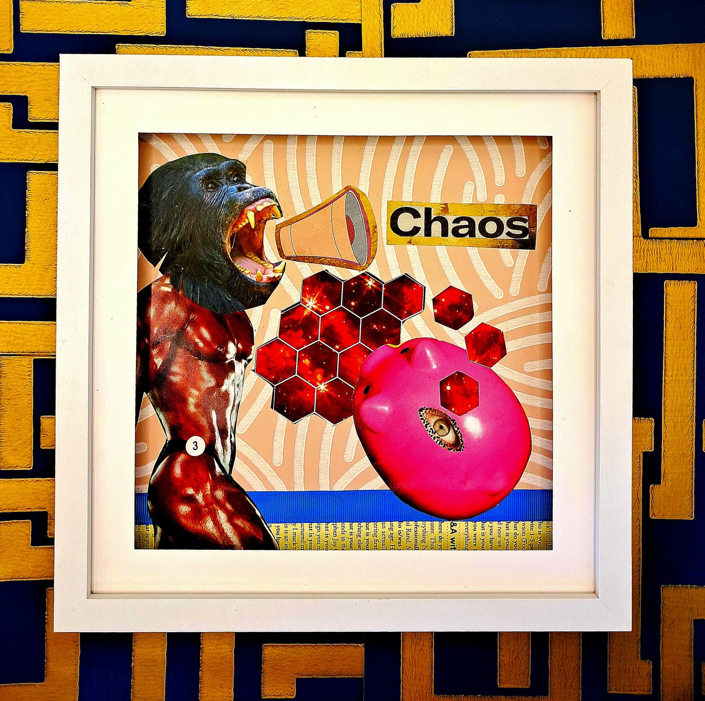 HUMAN CHAOS. ORIGINAL COLLAGE ART. FRAMED.