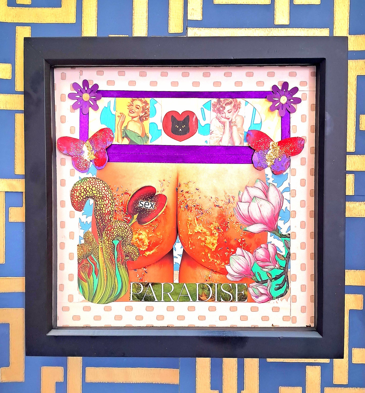 SWEET PARADISE. ORIGINAL COLLAGE ART. FRAMED.