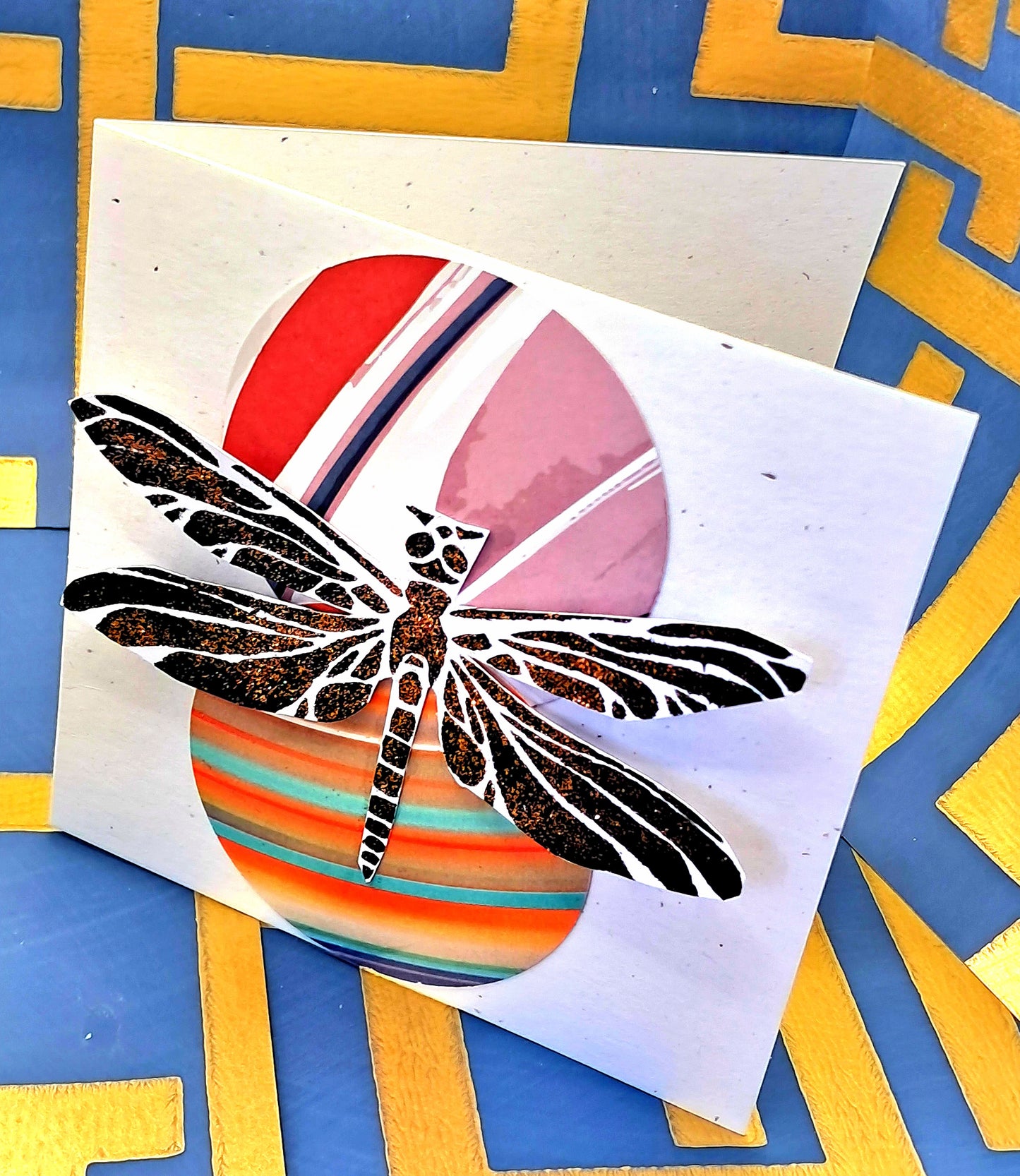 BLACK DRAGONFLY. HAND PAINTED ECO-FRIENDLY GREETINGS CARD.