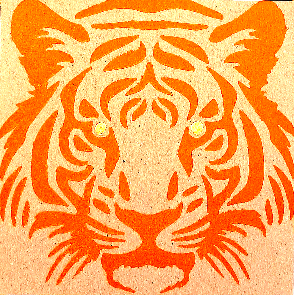 STARE OF THE TIGER. HAND PAINTED ECO-FRIENDLY GREETINGS CARDS FOR GUYS.