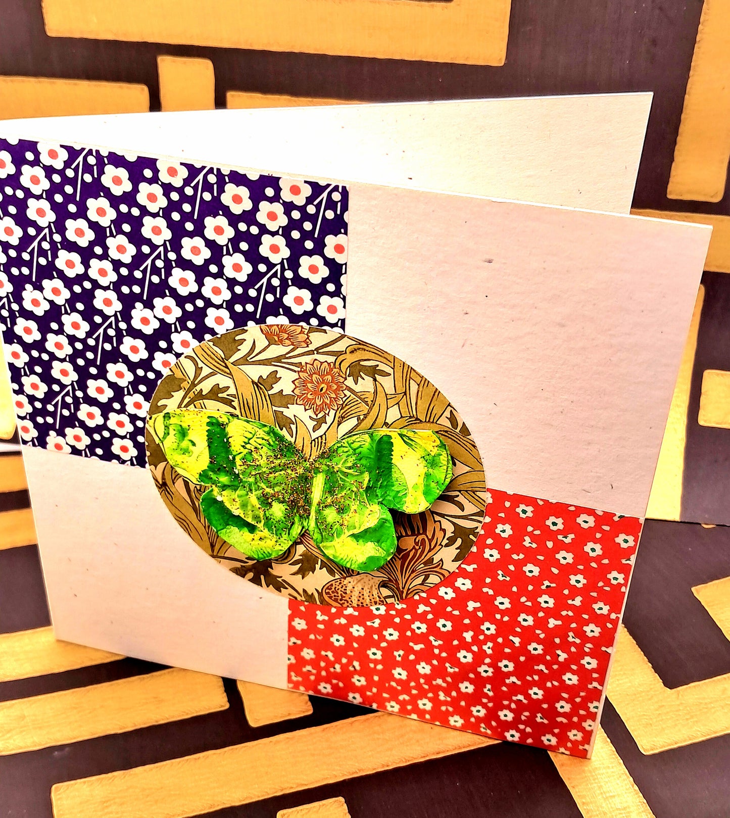 GREEN BUTTERLY. HAND PAINTED ECO-FRIENDLY GREETINGS CARD.