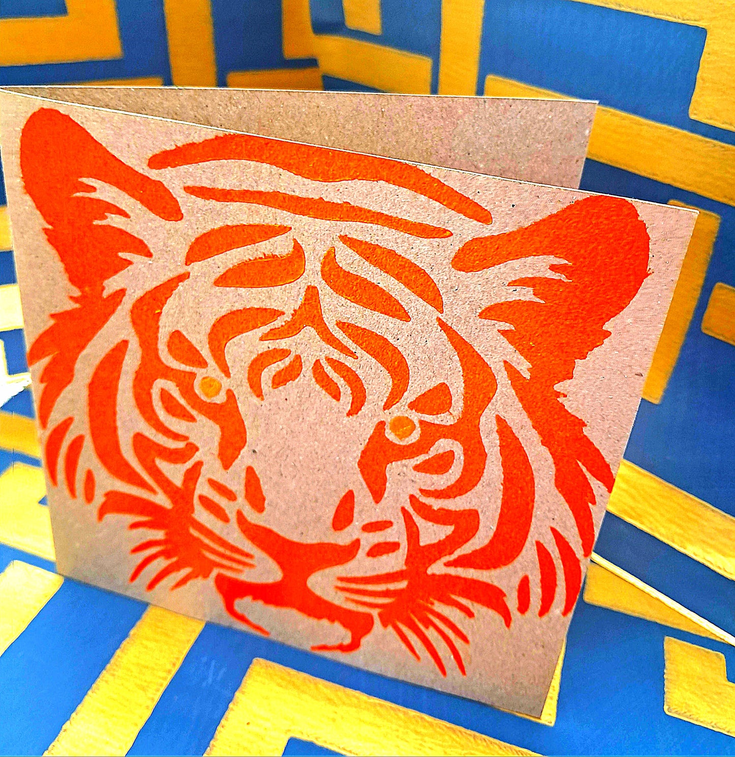 STARE OF THE TIGER. HAND PAINTED ECO-FRIENDLY GREETINGS CARDS FOR GUYS.