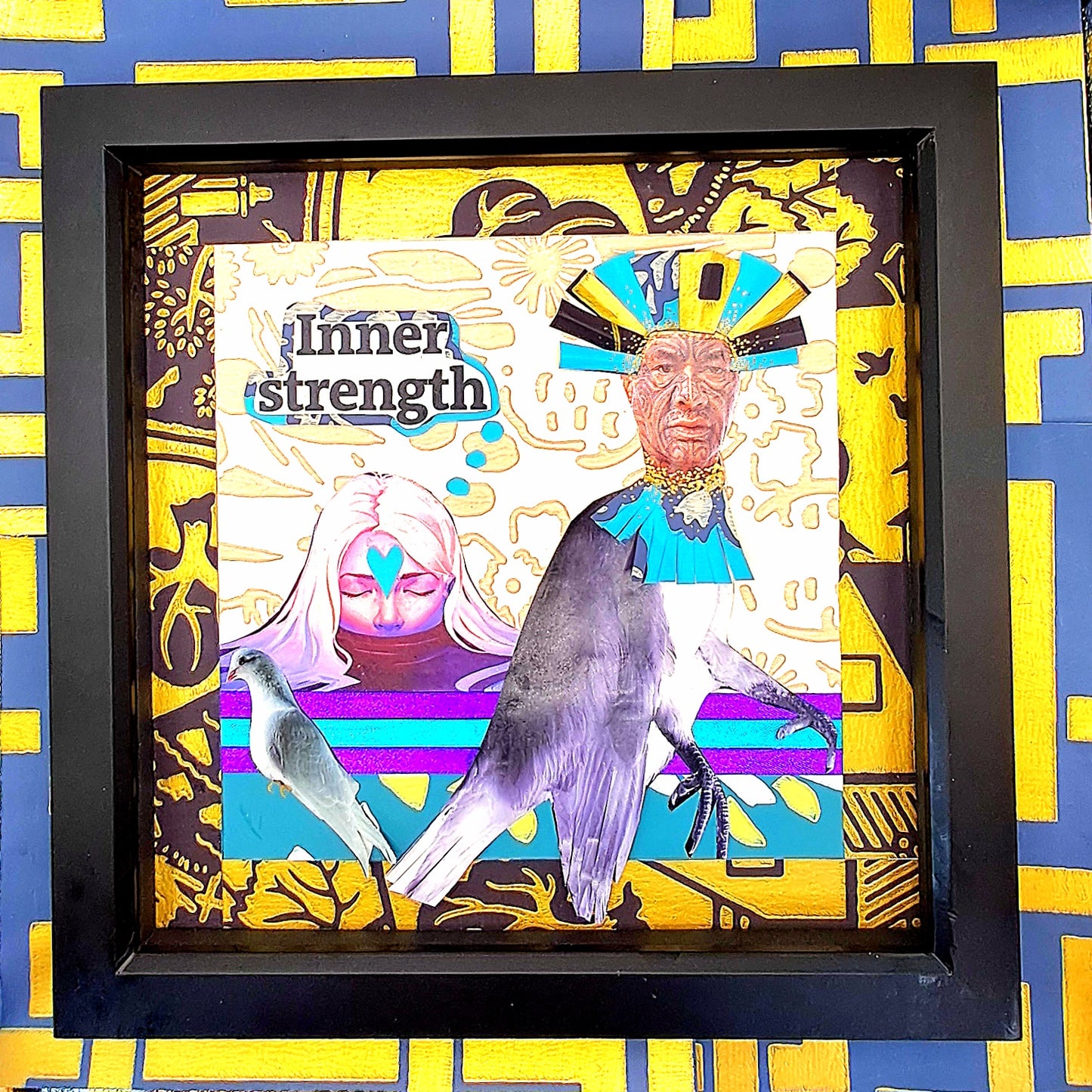 WISE OLD BIRD. ORIGINAL COLLAGE ART. FRAMED.