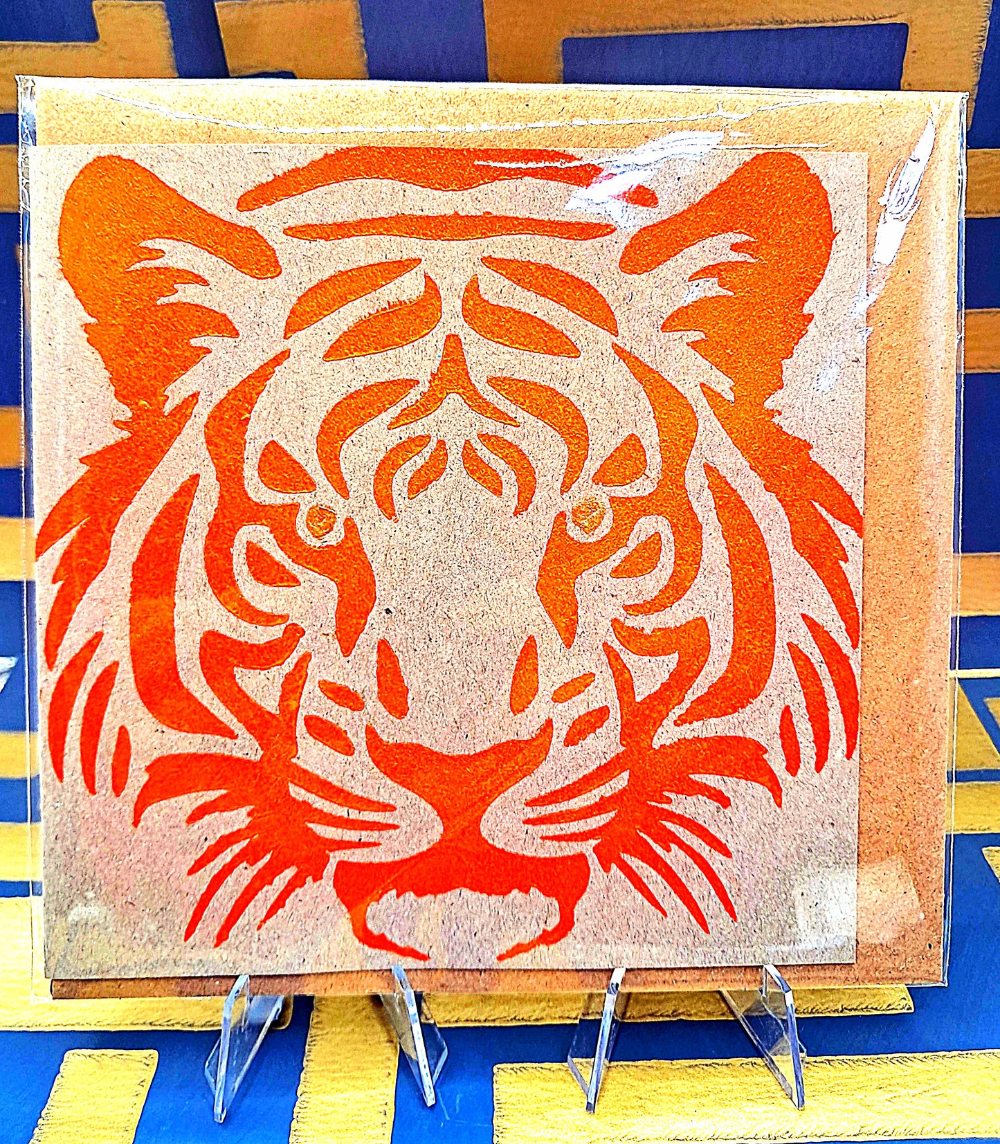 STARE OF THE TIGER. HAND PAINTED ECO-FRIENDLY GREETINGS CARDS FOR GUYS.