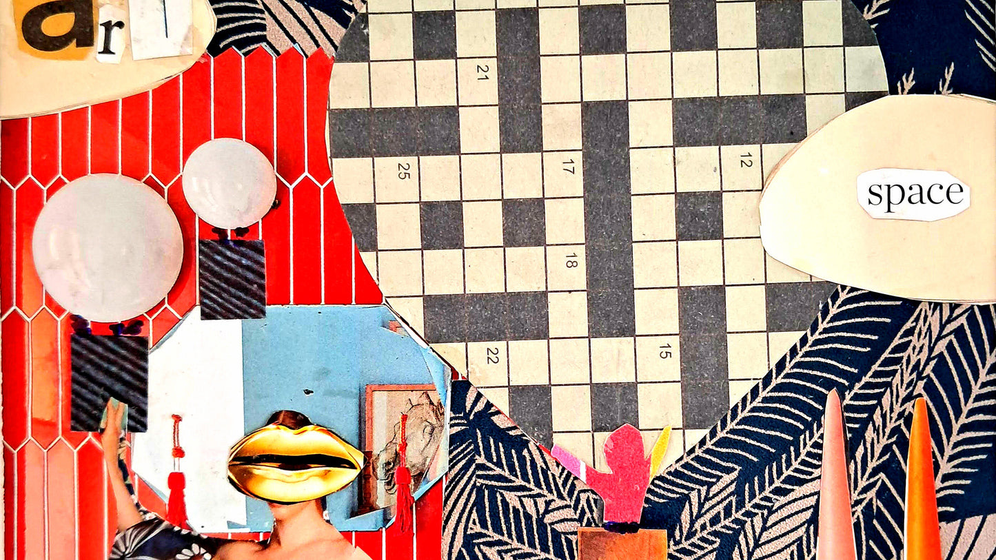 THOUGHTS AS BALLONS. ORIGINAL COLLAGE ART. FRAMED.