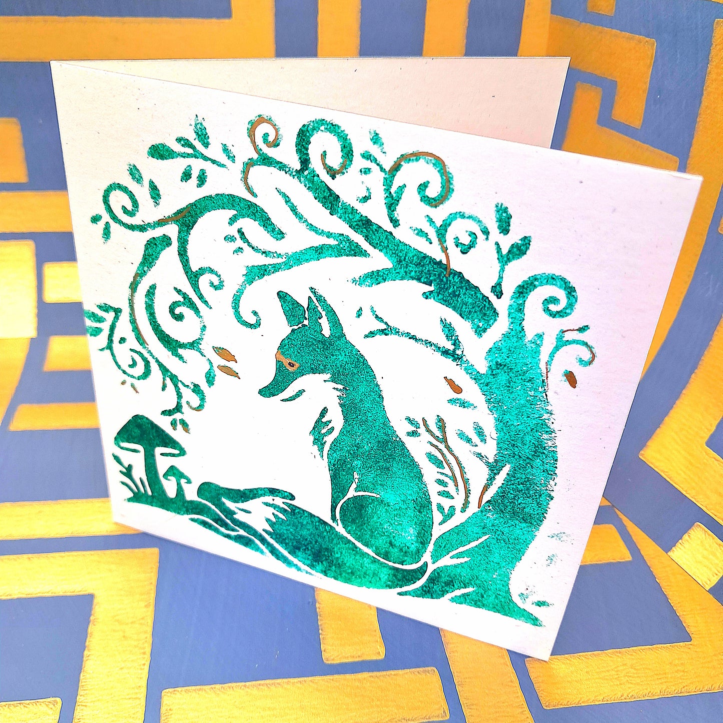 IN THE WOODS. HAND PAINTED ECO-FRIENDLY GREETINGS CARD.