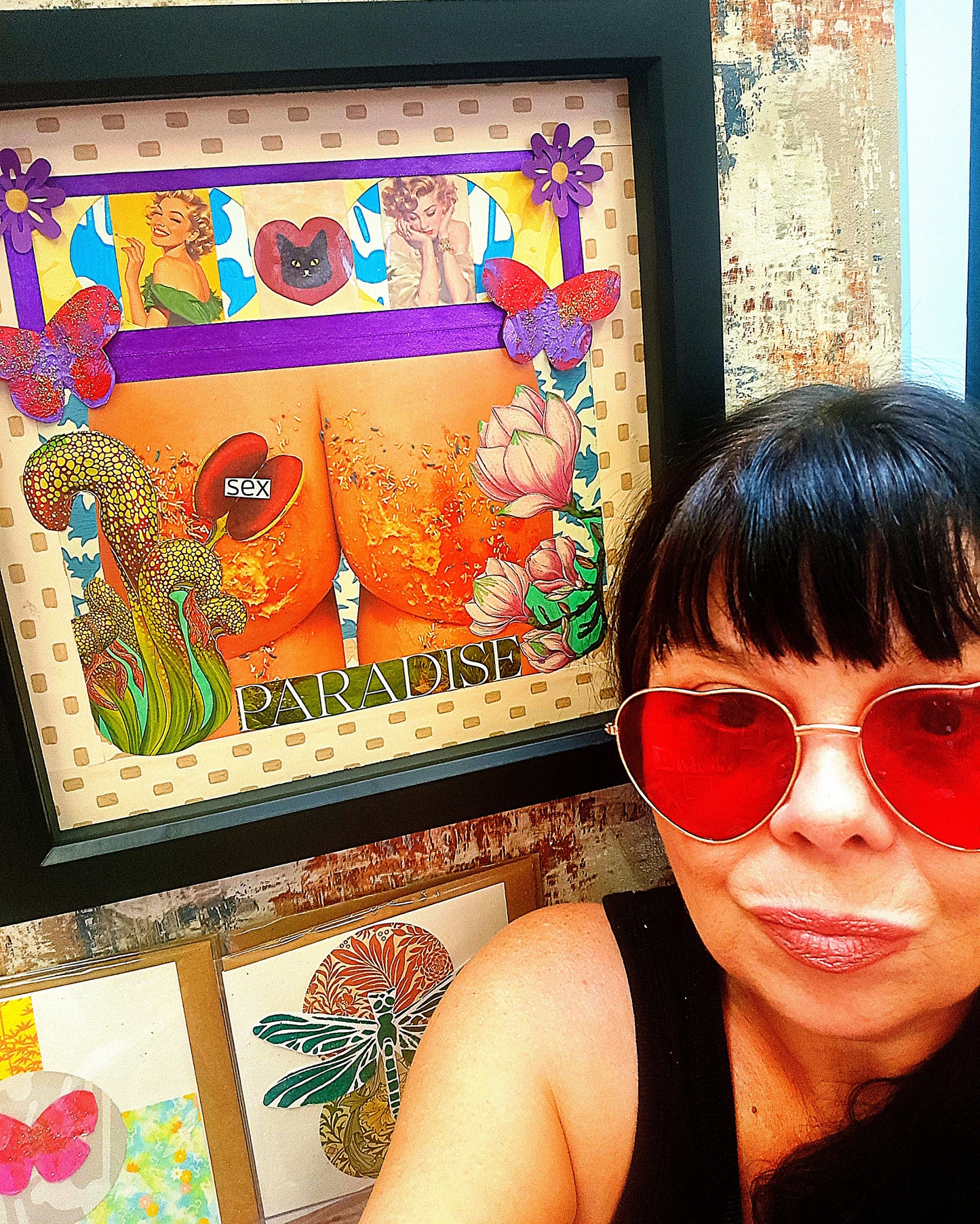 SWEET PARADISE. ORIGINAL COLLAGE ART. FRAMED.