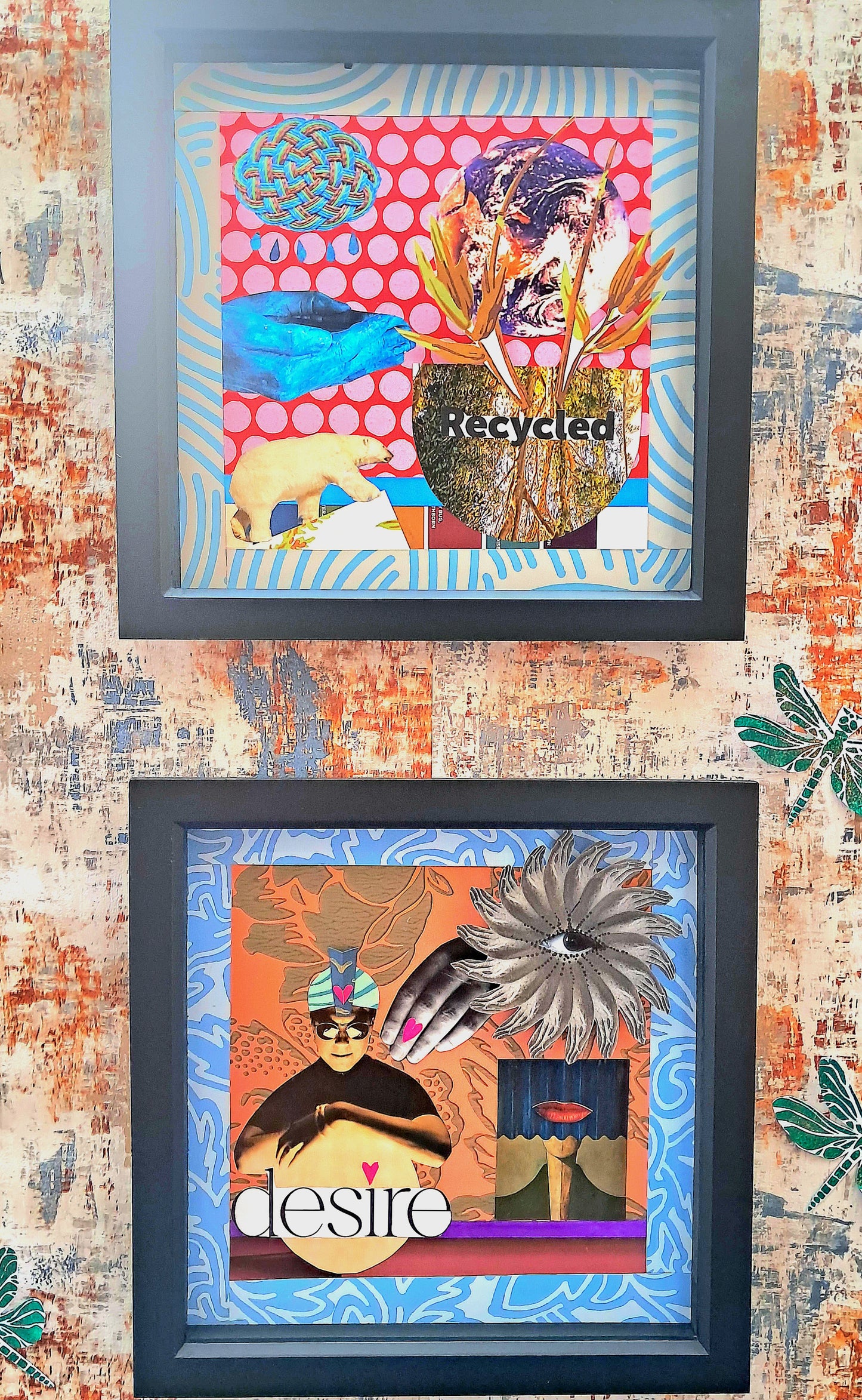 EARTH'S SURVIVAL. ONE OFF COLLAGE ART. FRAMED.