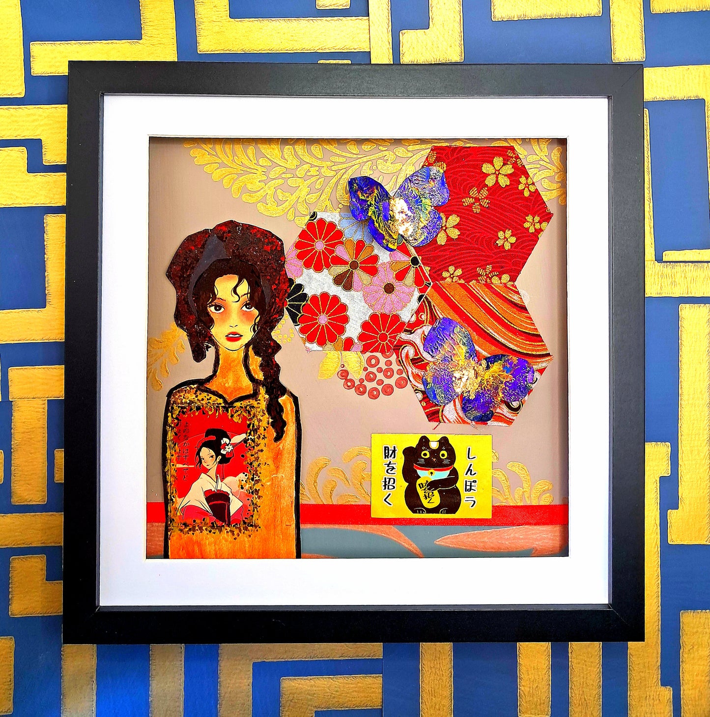 BUTTERFLY JARDIN. ORIGINAL COLLAGE ART. FRAMED.
