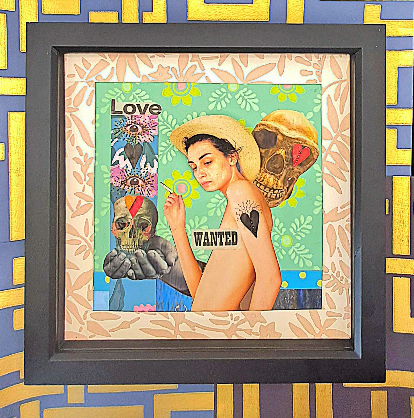 LOVE WANTED. ORIGINAL COLLAGE ART. FRAMED.