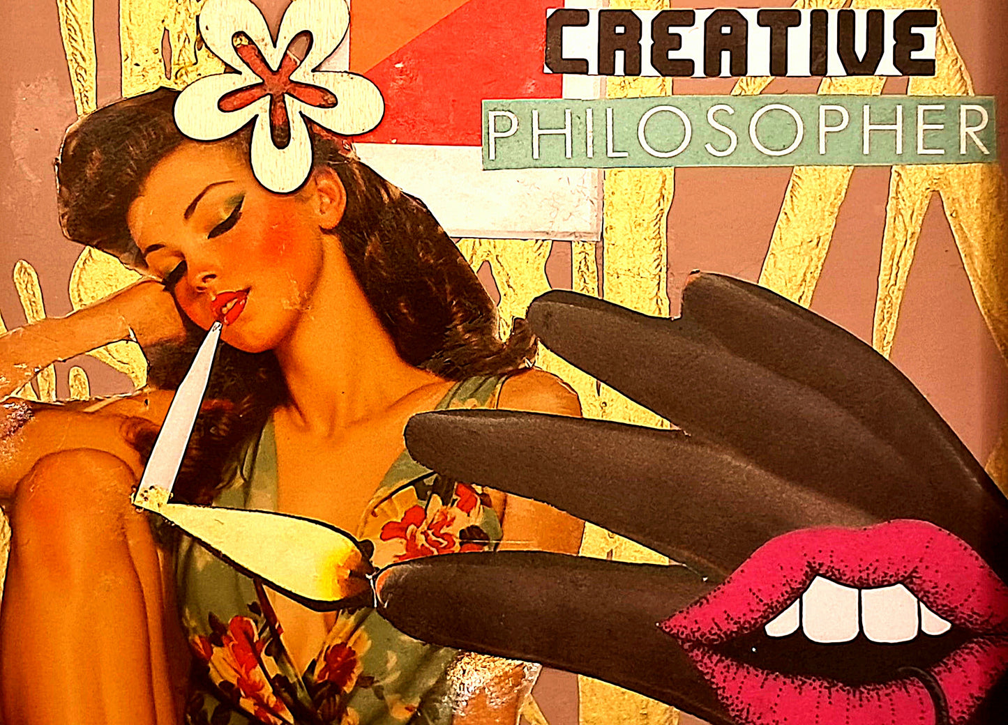 CREATIVE PHILOSPHER . ORIGINAL COLLAGE ART. FRAMED.