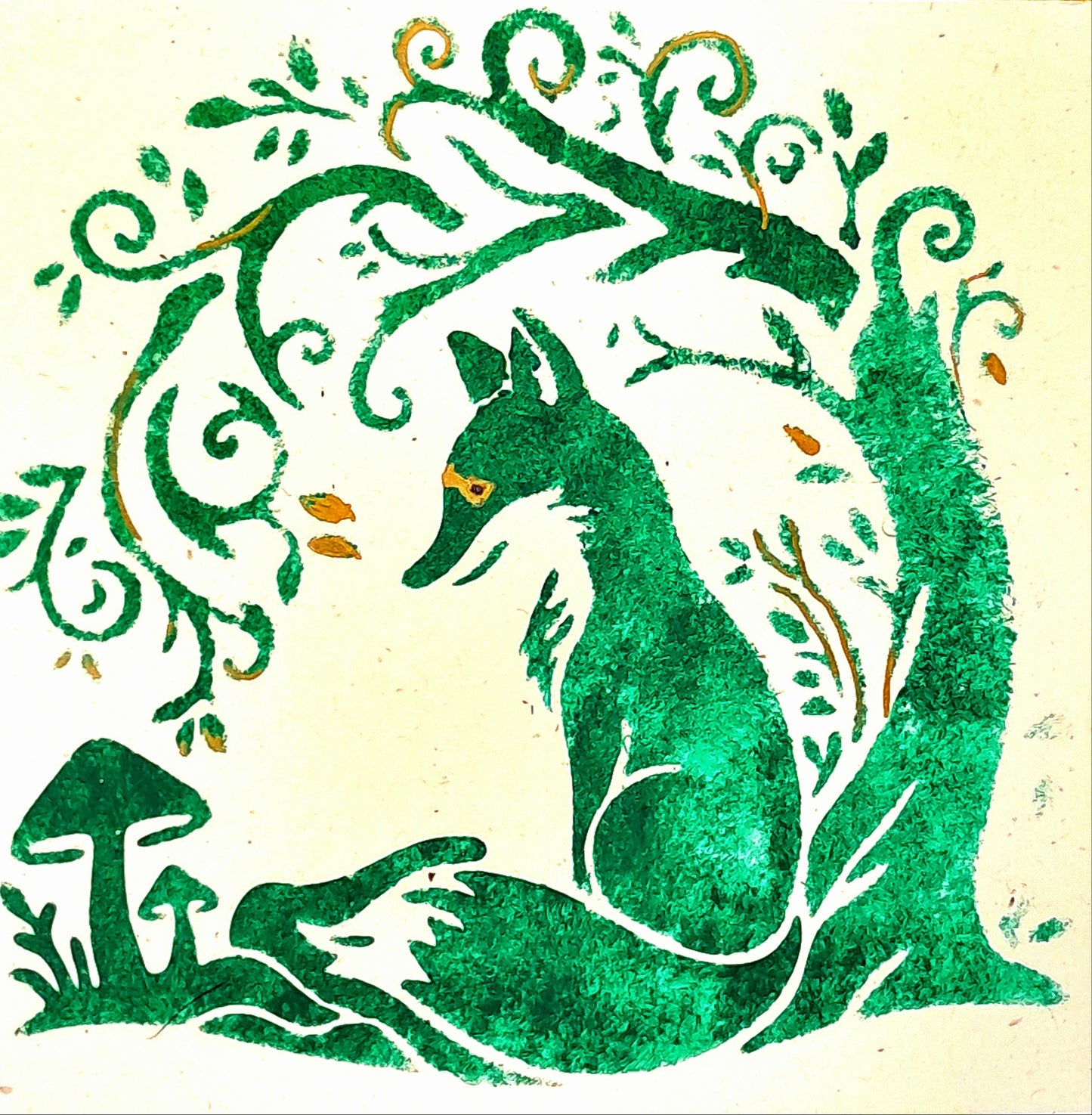 IN THE WOODS. HAND PAINTED ECO-FRIENDLY GREETINGS CARD.