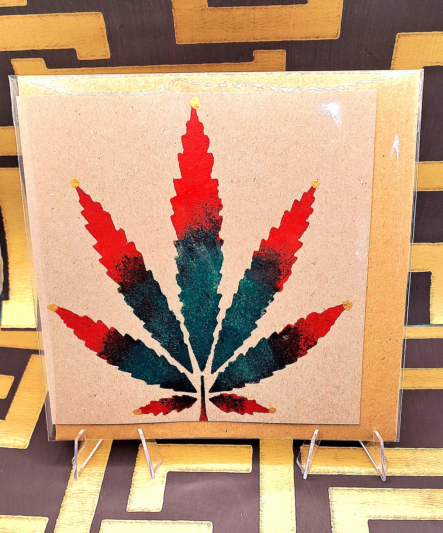 LEAFY. HAND PAINTED ECO-FRIENDLY GREETINGS CARD FOR GUYS.