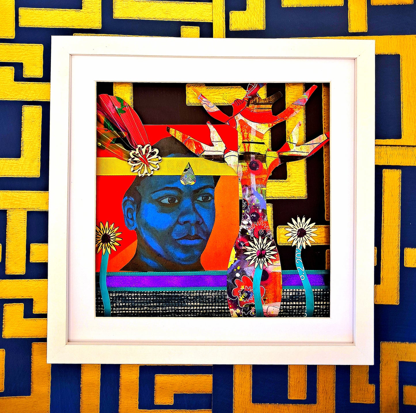 ONE WITH NATURE. ORIGINAL COLLAGE ART. FRAMED.
