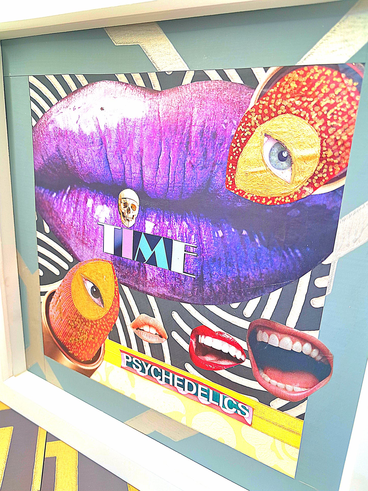 PSYCADELIC LIPS. ORIGINAL COLLAGE ART. FRAMED.