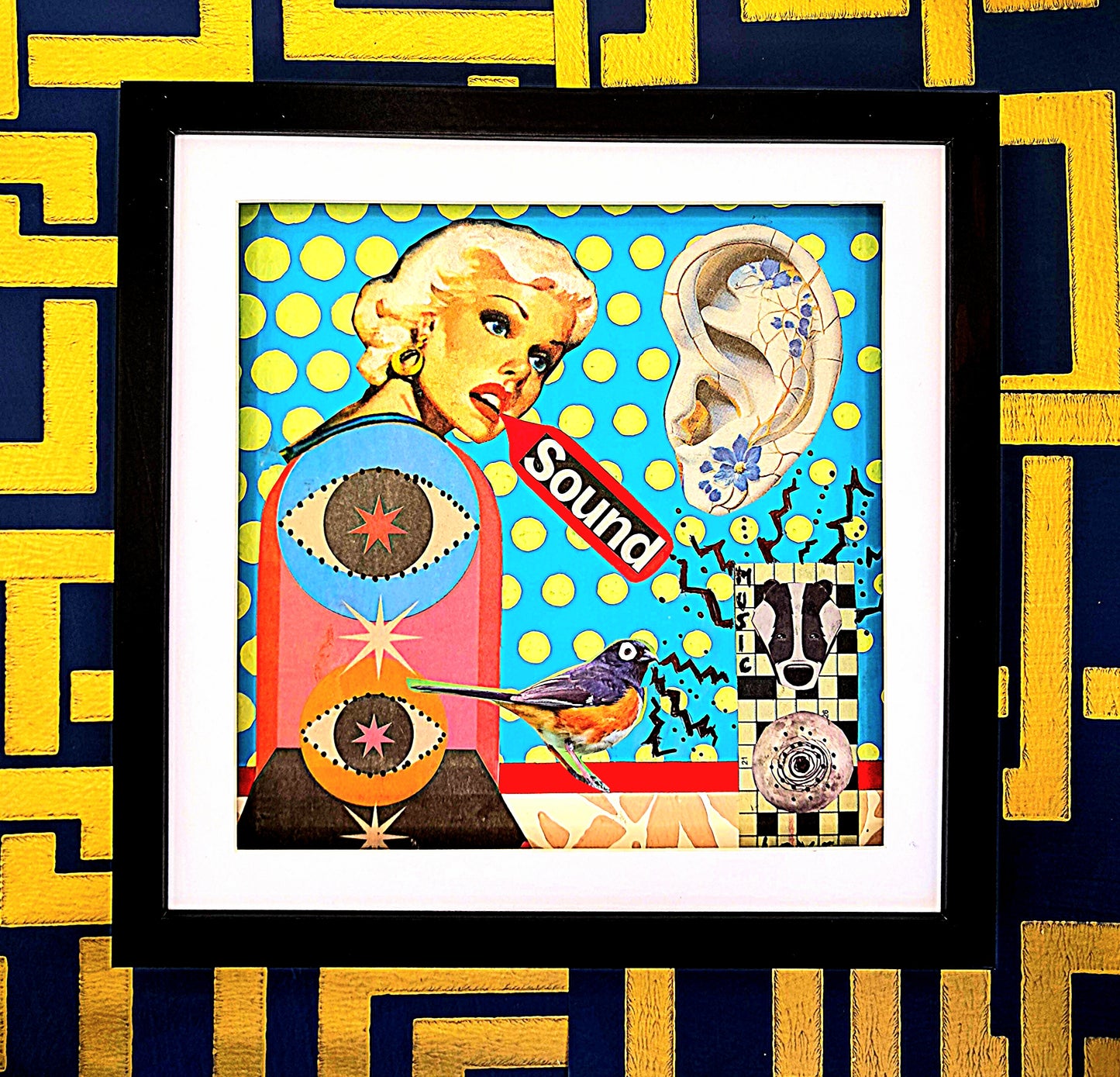 SOUND TO MY EARS. ORIGINAL COLLAGE ART. FRAMED