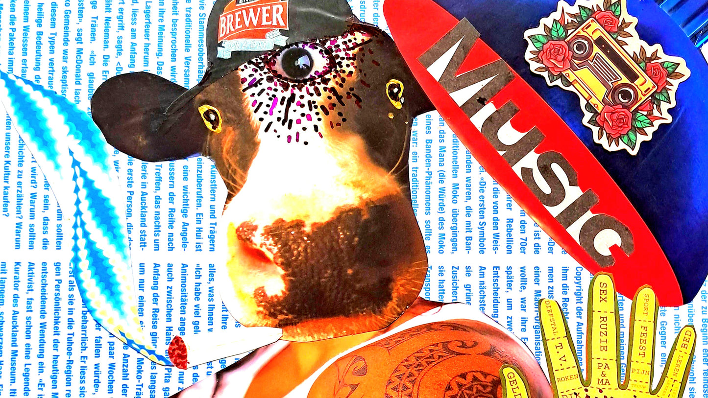 HIP-HOP COW. ORIGINAL COLLAGE ART. FRAMED.