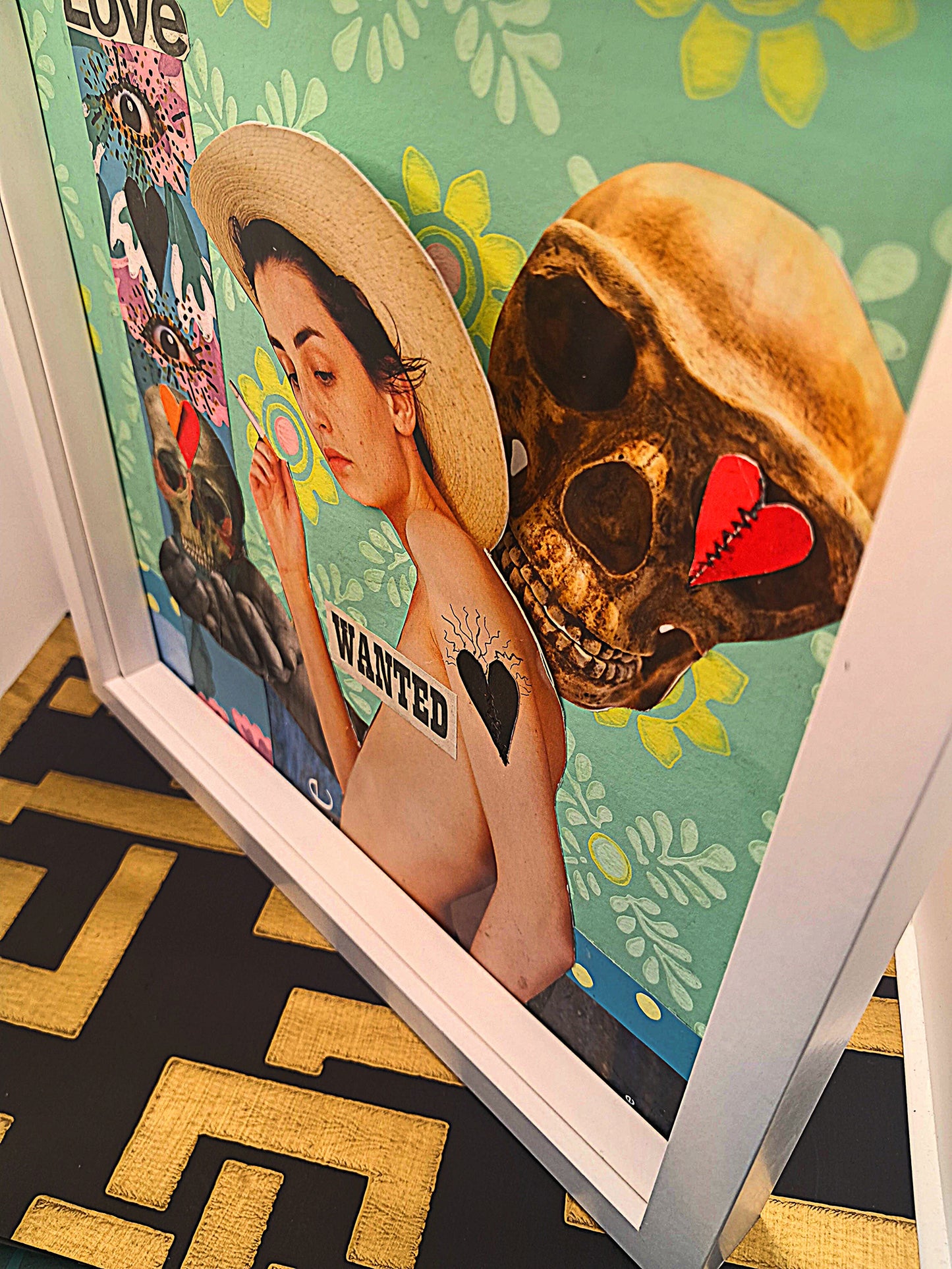 LOVE WANTED. ORIGINAL COLLAGE ART. FRAMED.