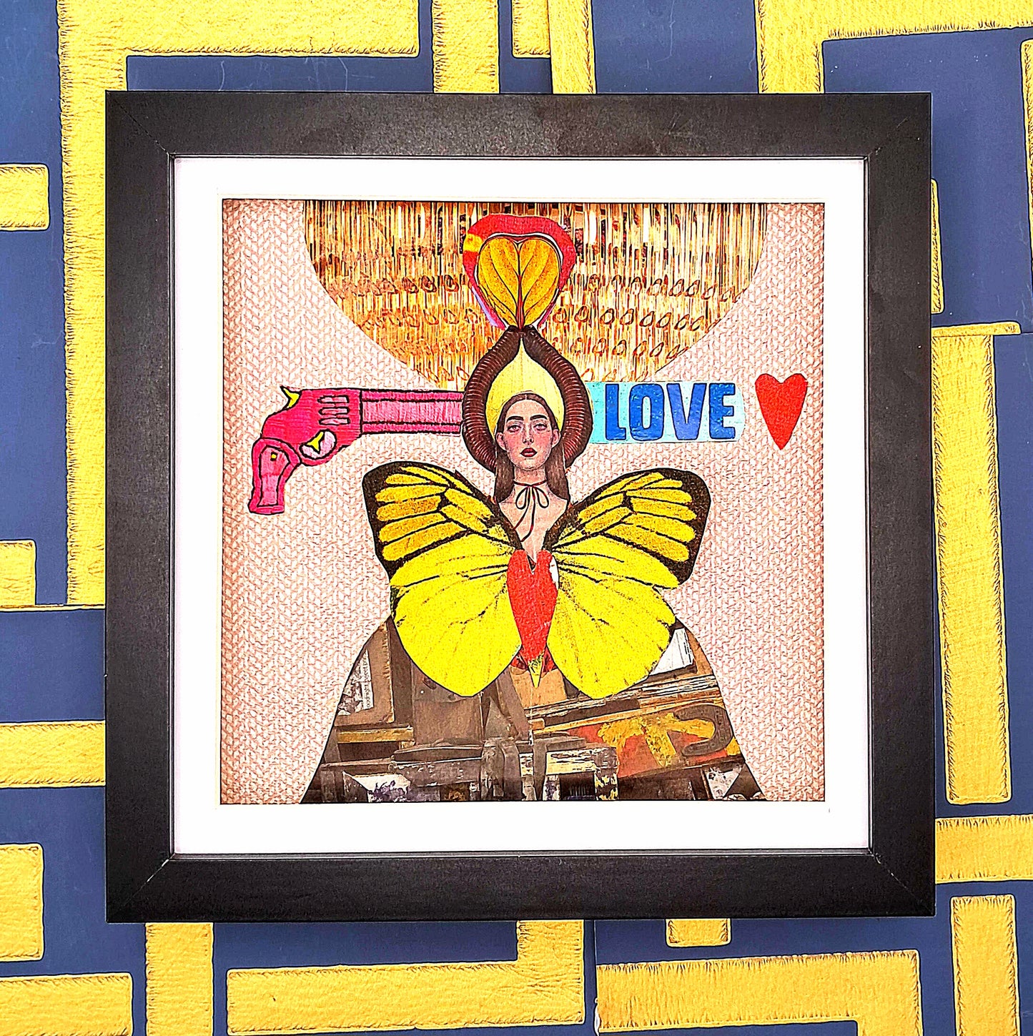 LOVE GUN. ORIGINAL COLLAGE ART. FRAMED.