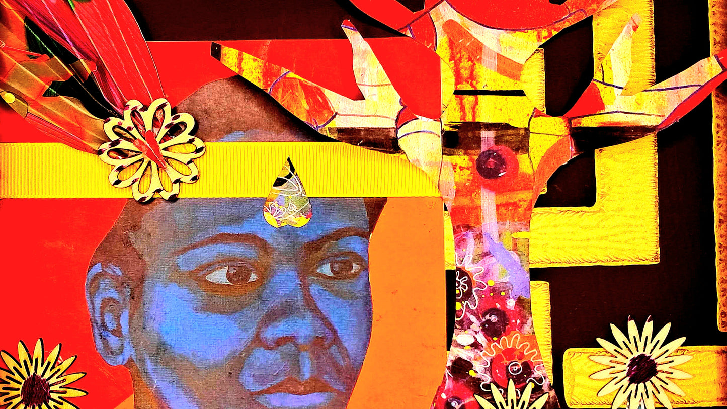 ONE WITH NATURE. ORIGINAL COLLAGE ART. FRAMED.