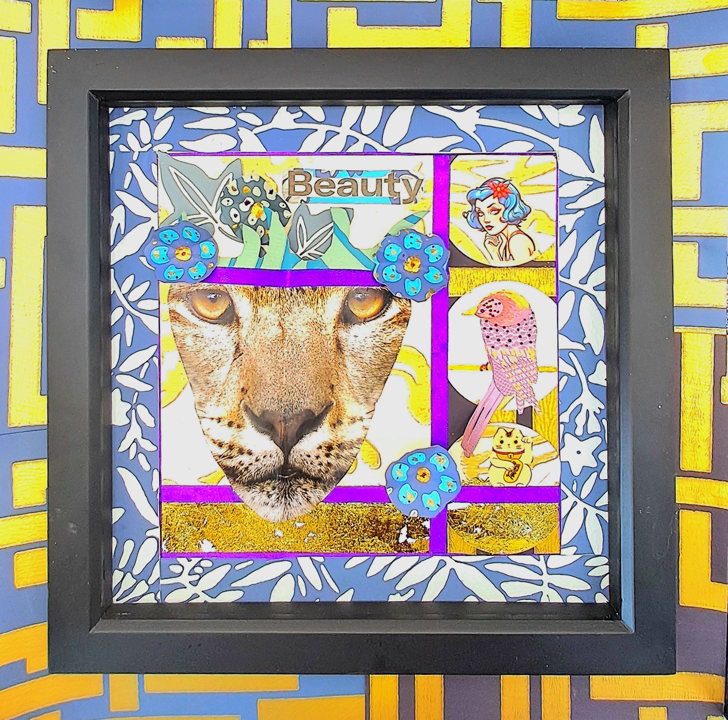 WILD BEAUTY. ORIGINAL COLLAGE ART. FRAMED.