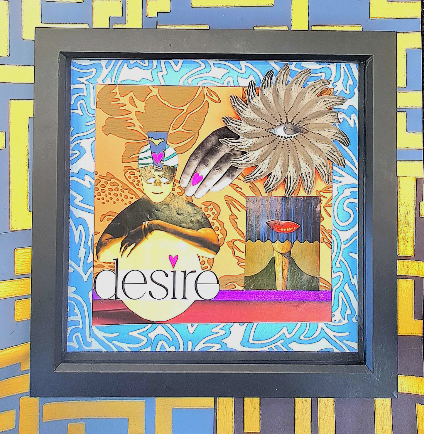 WHEEL OF DESIRE. ONE OFF COLLAGE DESIGN. FRAMED.
