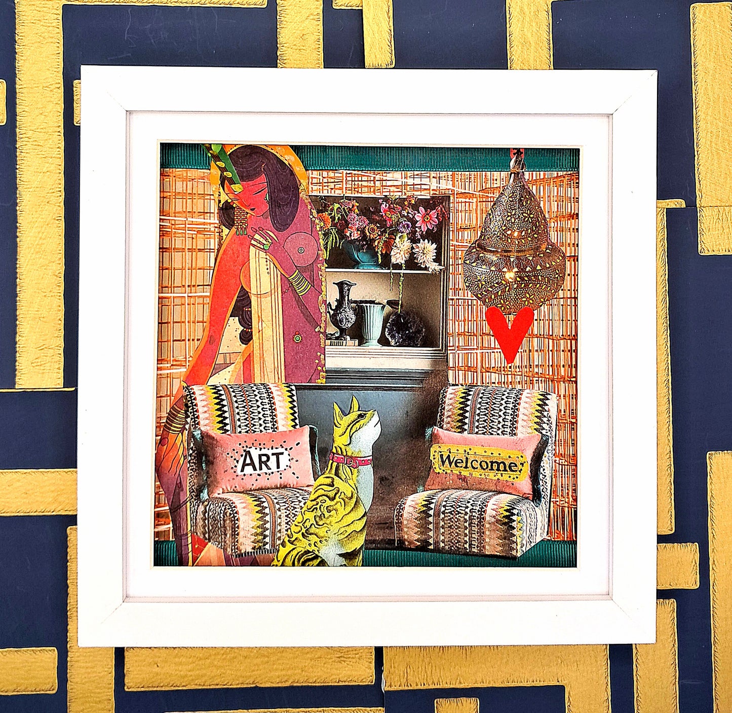 WELCOME. ORIGINAL COLLAGE ART. FRAMED.