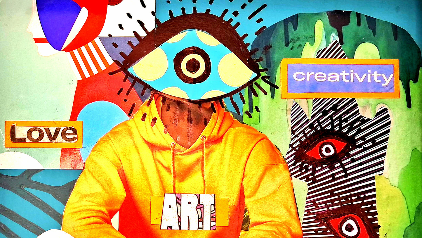 CREATIVE VISION. ORIGINAL COLLAGE ART. FRAMED.