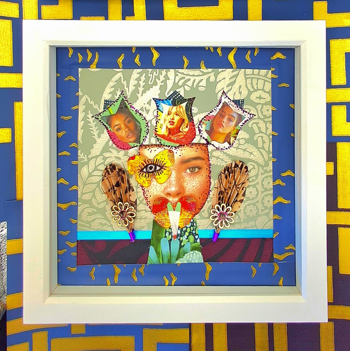 EYE BROUGHT TULIPS. ORIGINAL COLLAGE ART. FRAMED.