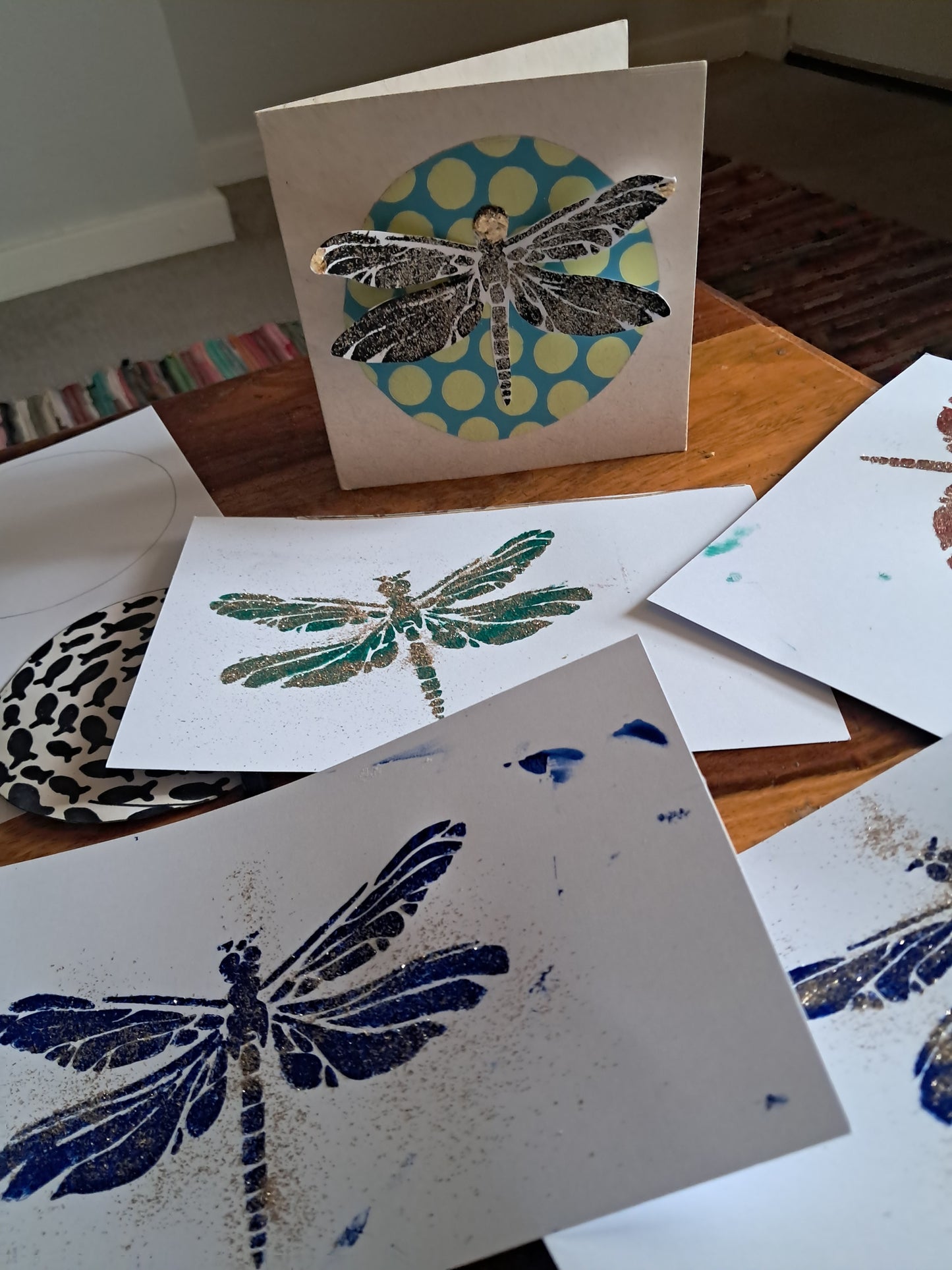 BLUE DRAGONFLY.  HAND PAINTED ECO-FRIENDLY GREETINGS CARD.