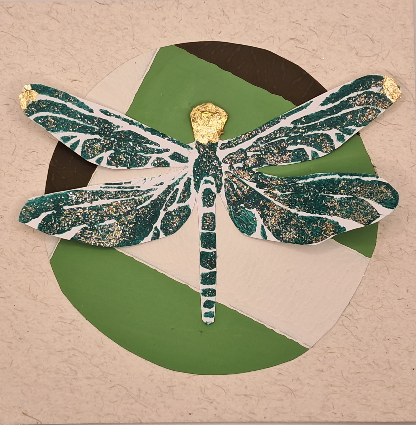 GREEN DRAGONFLY. HAND PAINTED ECO-FRIENDLY GREETINGS CARD.