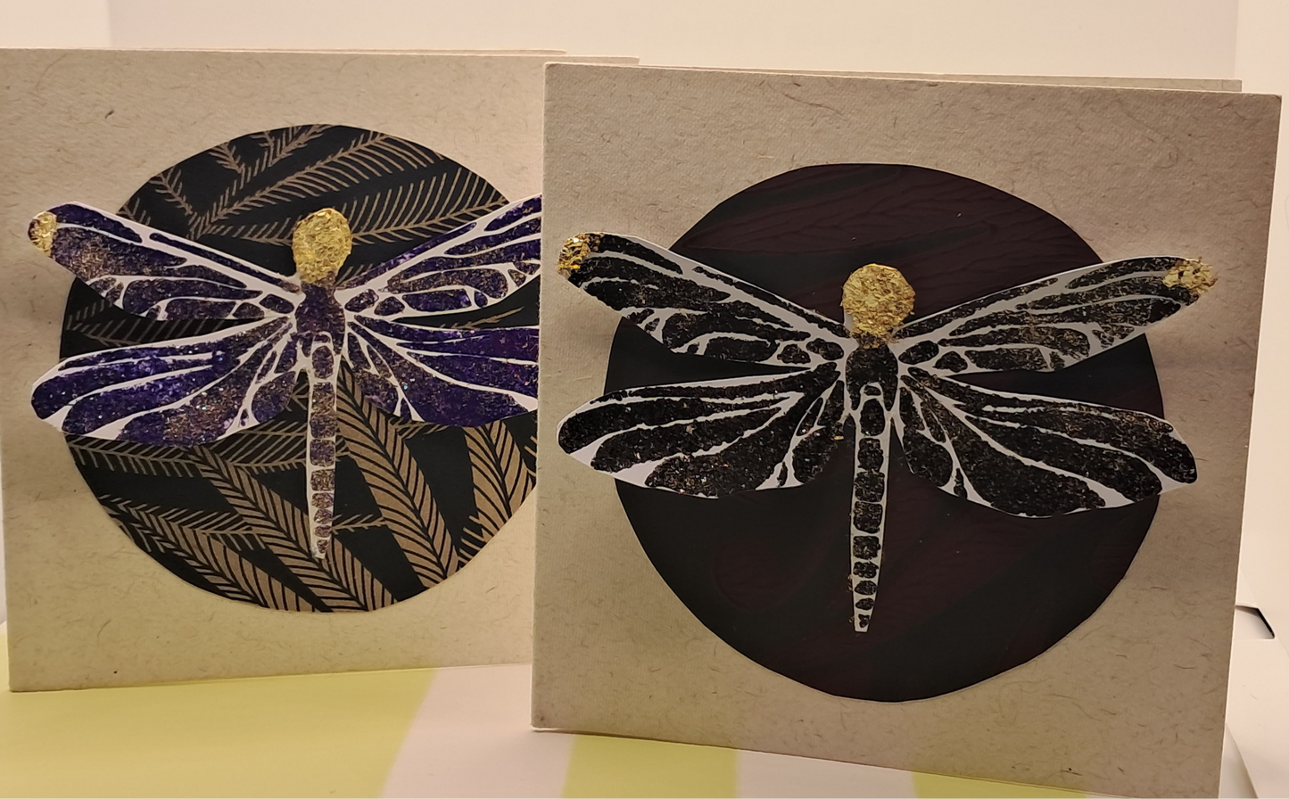 BLACK DRAGONFLY. HAND PAINTED ECO- FRIENDLY GREETINGS CARD.