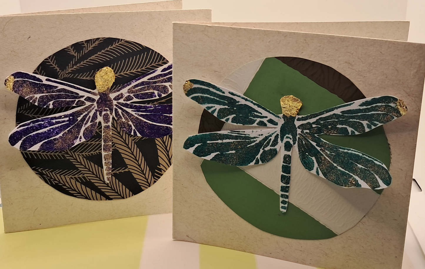 GREEN DRAGONFLY. HAND PAINTED ECO-FRIENDLY GREETINGS CARD.