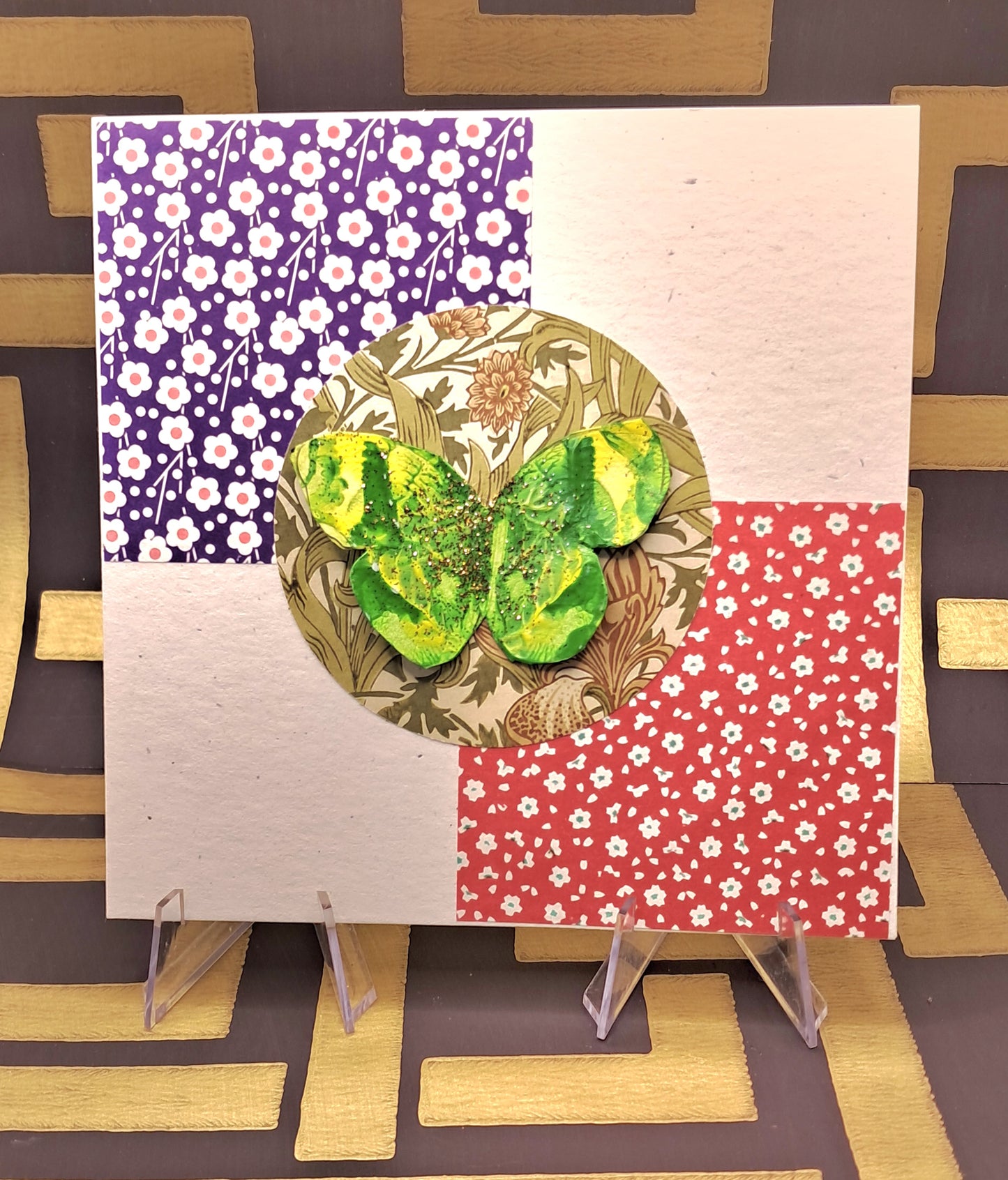 GREEN BUTTERLY. HAND PAINTED ECO-FRIENDLY GREETINGS CARD.