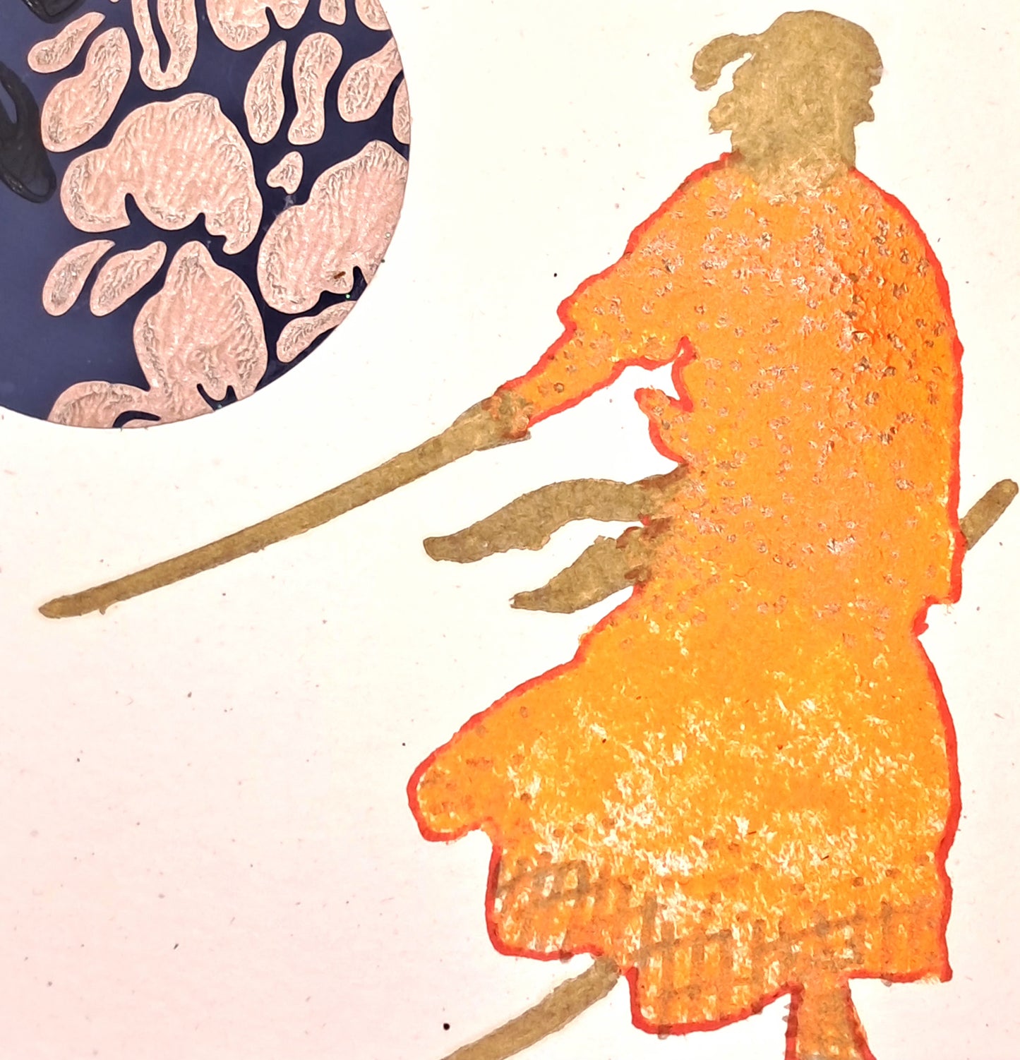 ORANGE SAMURAI. HAND-PAINTED ECO-FRIENDLY GREETINGS CARD.