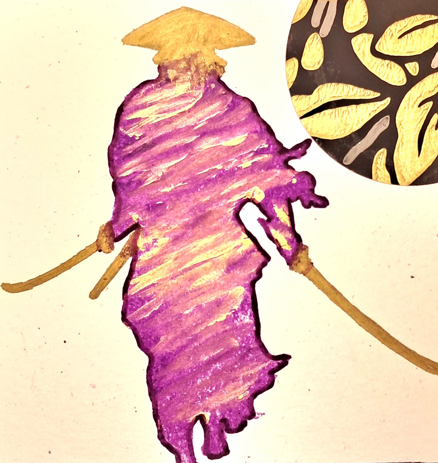 PURPLE SAMURAI. HAND-PAINTED ECO-FRIENDLY GREETINGS CARD.