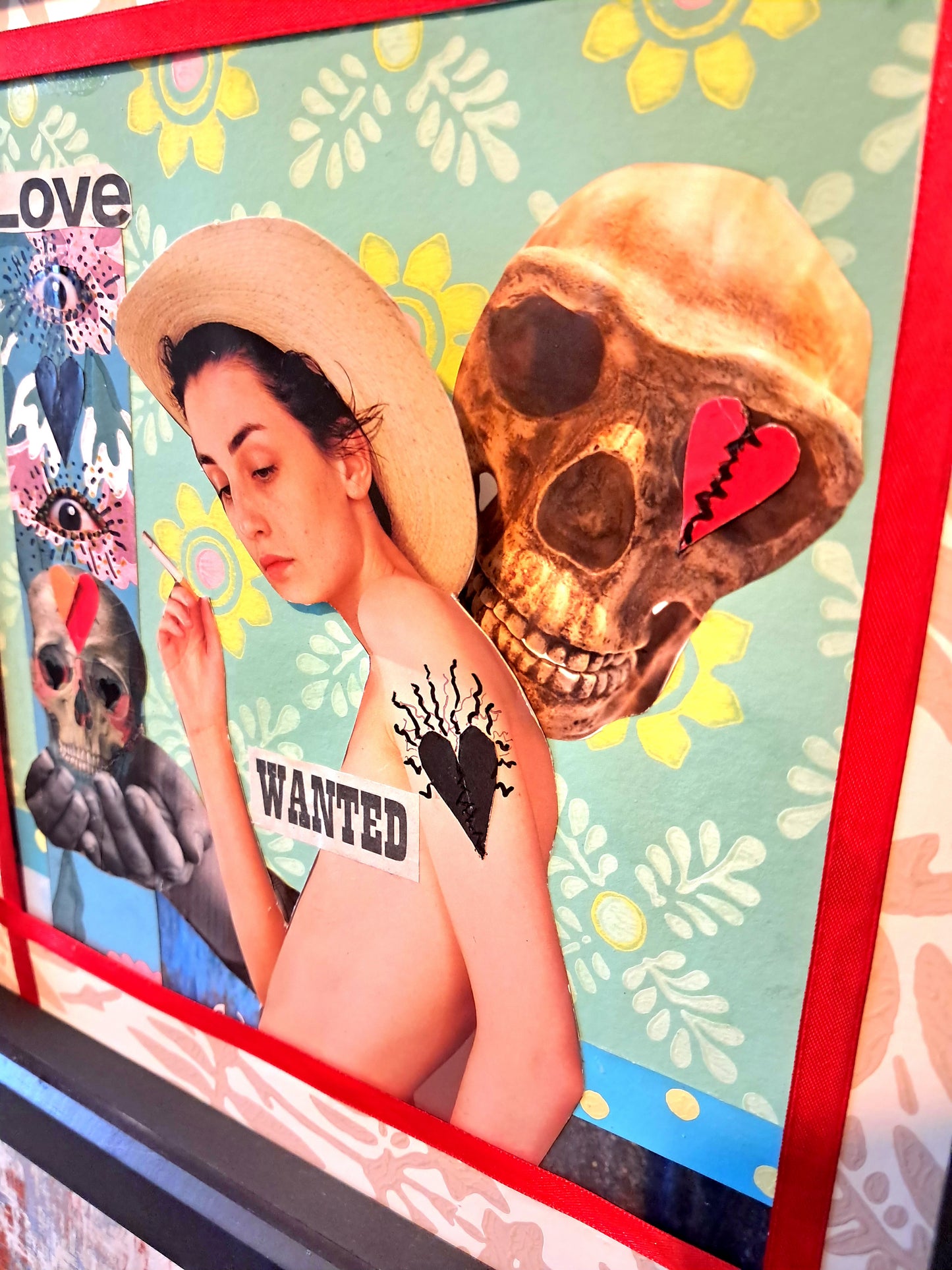 LOVE WANTED. ORIGINAL COLLAGE ART. FRAMED.