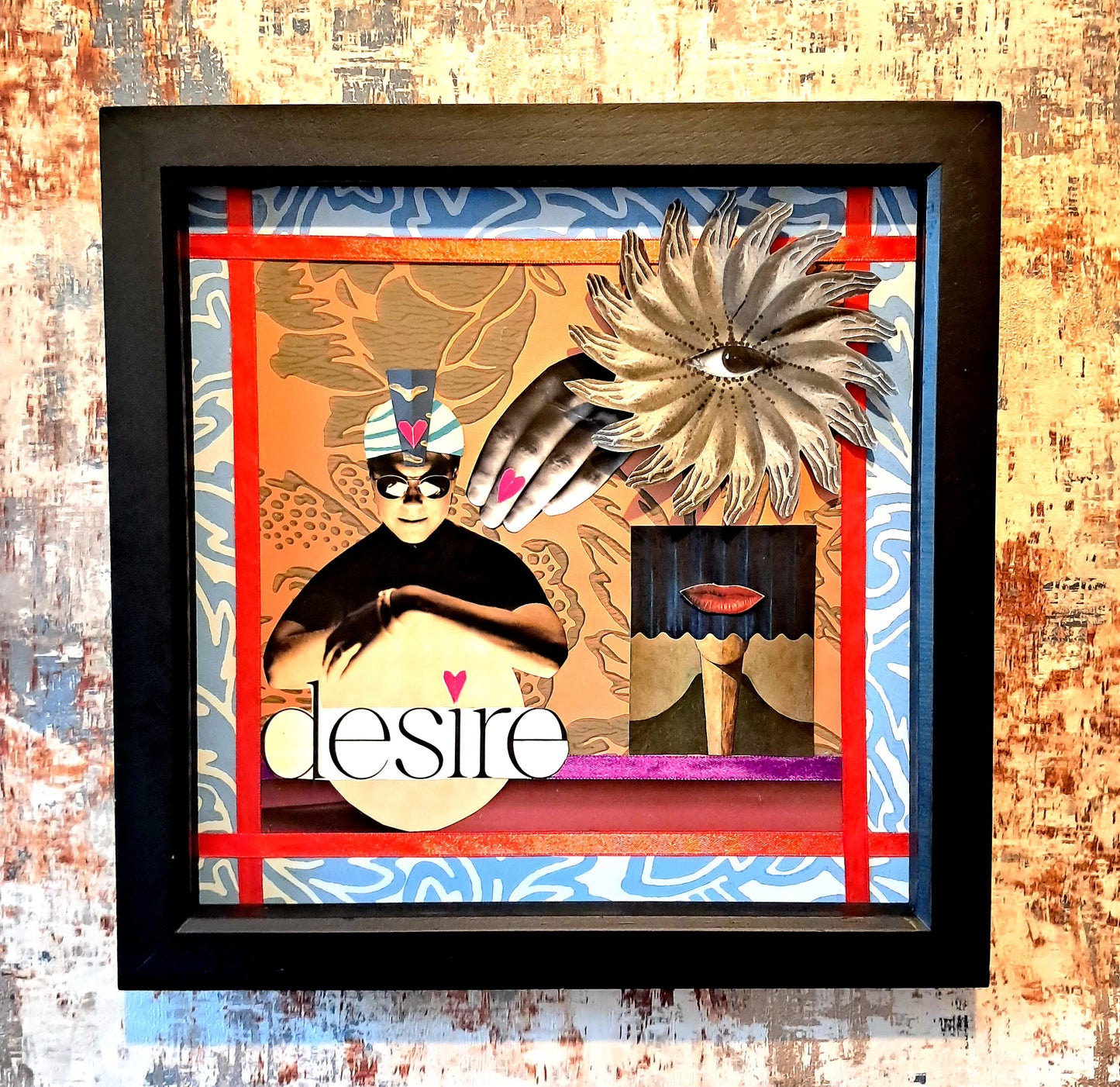 WHEEL OF DESIRE. ORIGINAL COLLAGE ART. FRAMED.