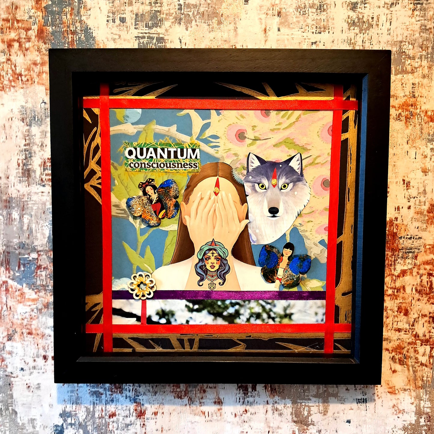 QUANTUM CONCIOUSNESS. ORIGINAL COLLAGE ART. FRAMED.