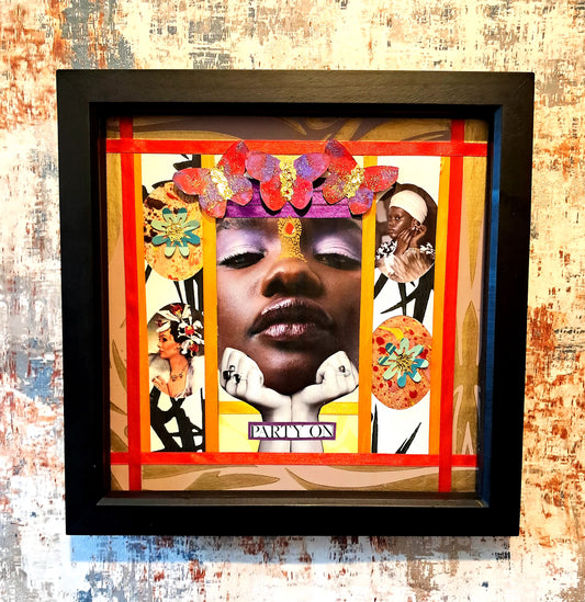 PARTY GALS. ORIGINAL COLLAGE ART. FRAMED.