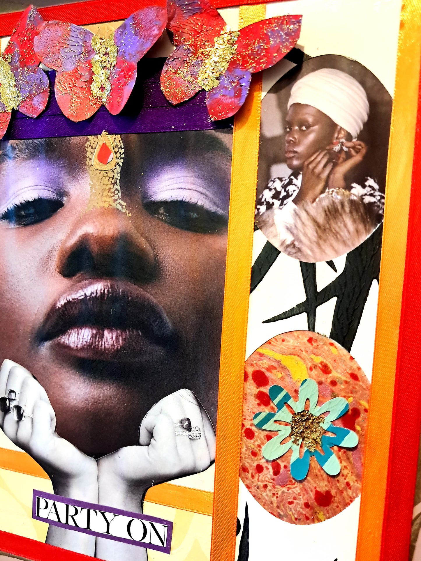 PARTY GALS. ORIGINAL COLLAGE ART. FRAMED.