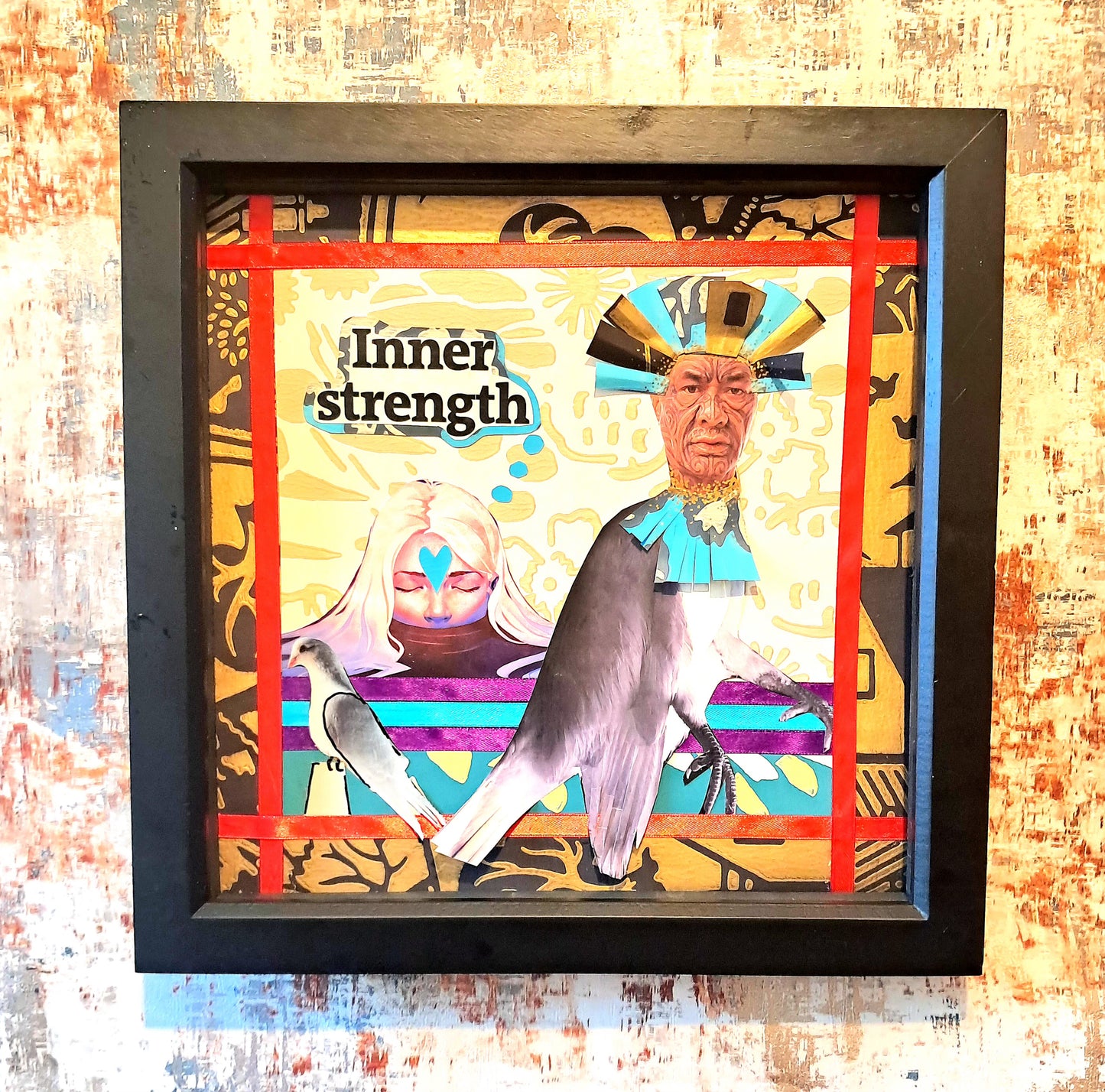 WISE OLD BIRD. ORIGINAL COLLAGE ART. FRAMED.